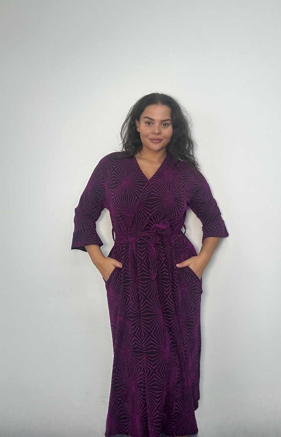 Dani Faux Wrap Dress in Purple Glitter