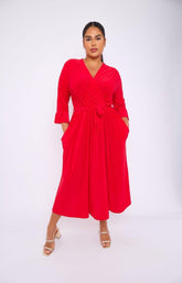 Dani Faux Wrap Dress in Red