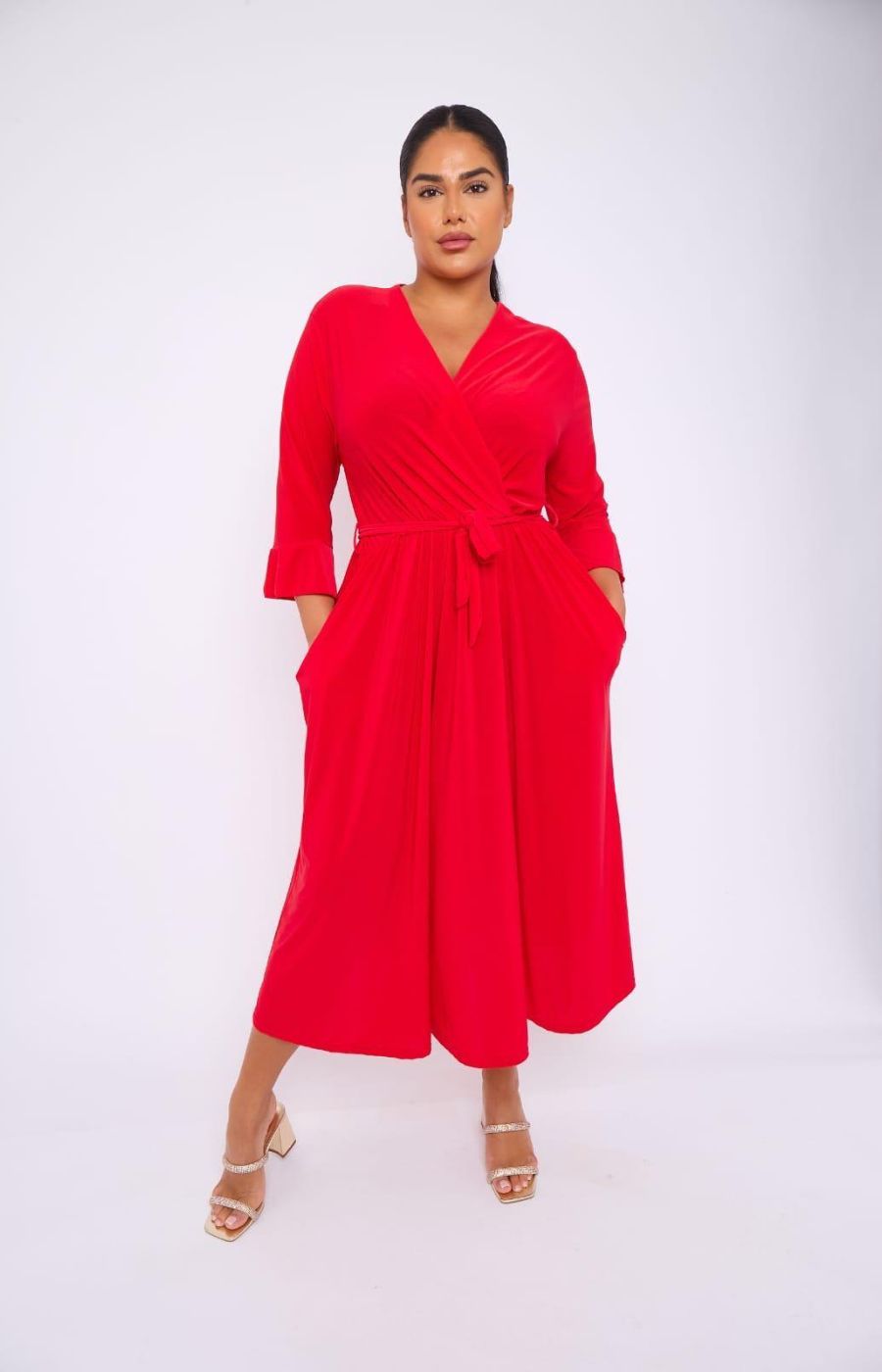 Dani Faux Wrap Dress in Red