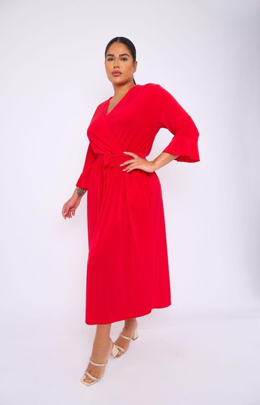 Dani Faux Wrap Dress in Red