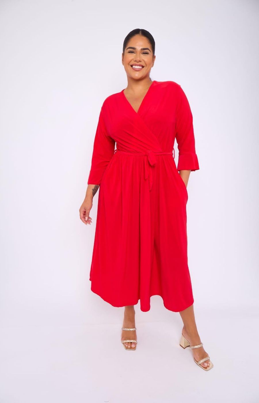 Dani Faux Wrap Dress in Red