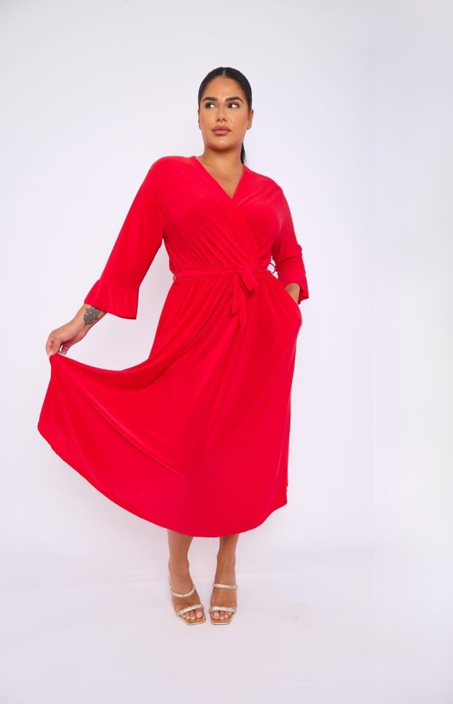 Dani Faux Wrap Dress in Red