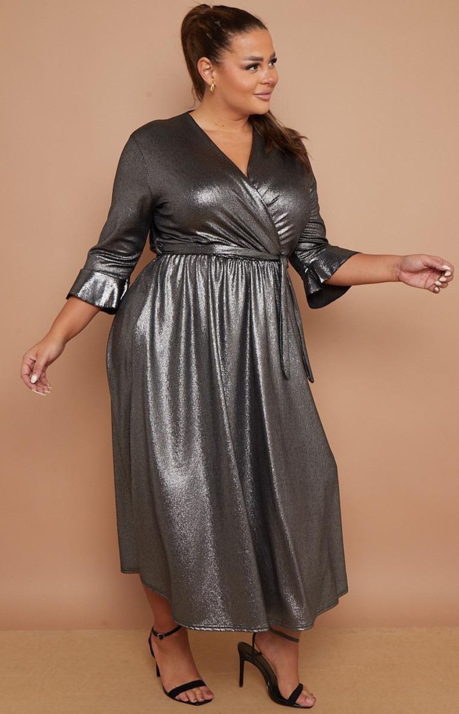 Dani Faux Wrap Dress in Silver