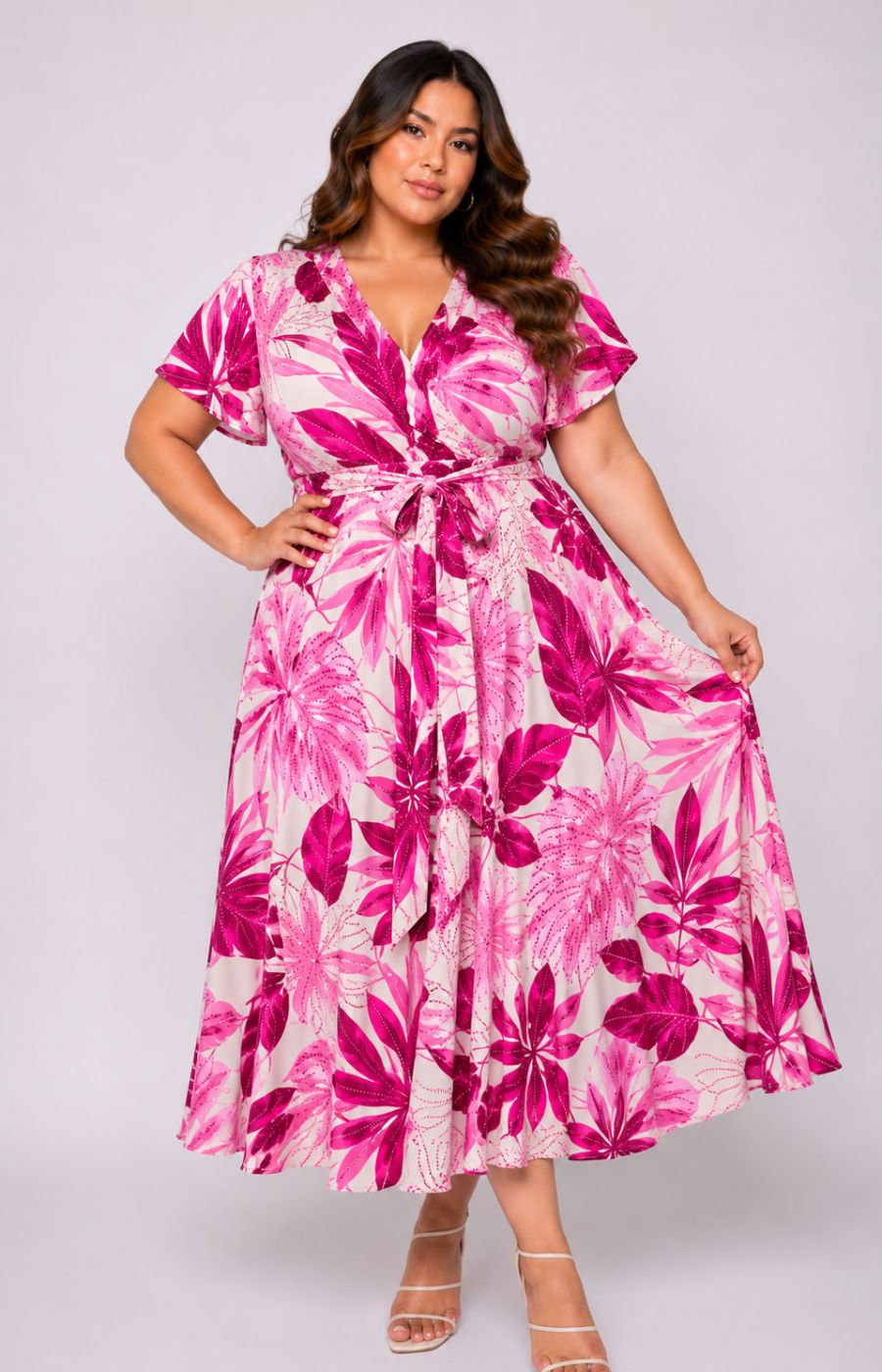 Dani Short Sleeve Dress in Exotic Pink Leaf