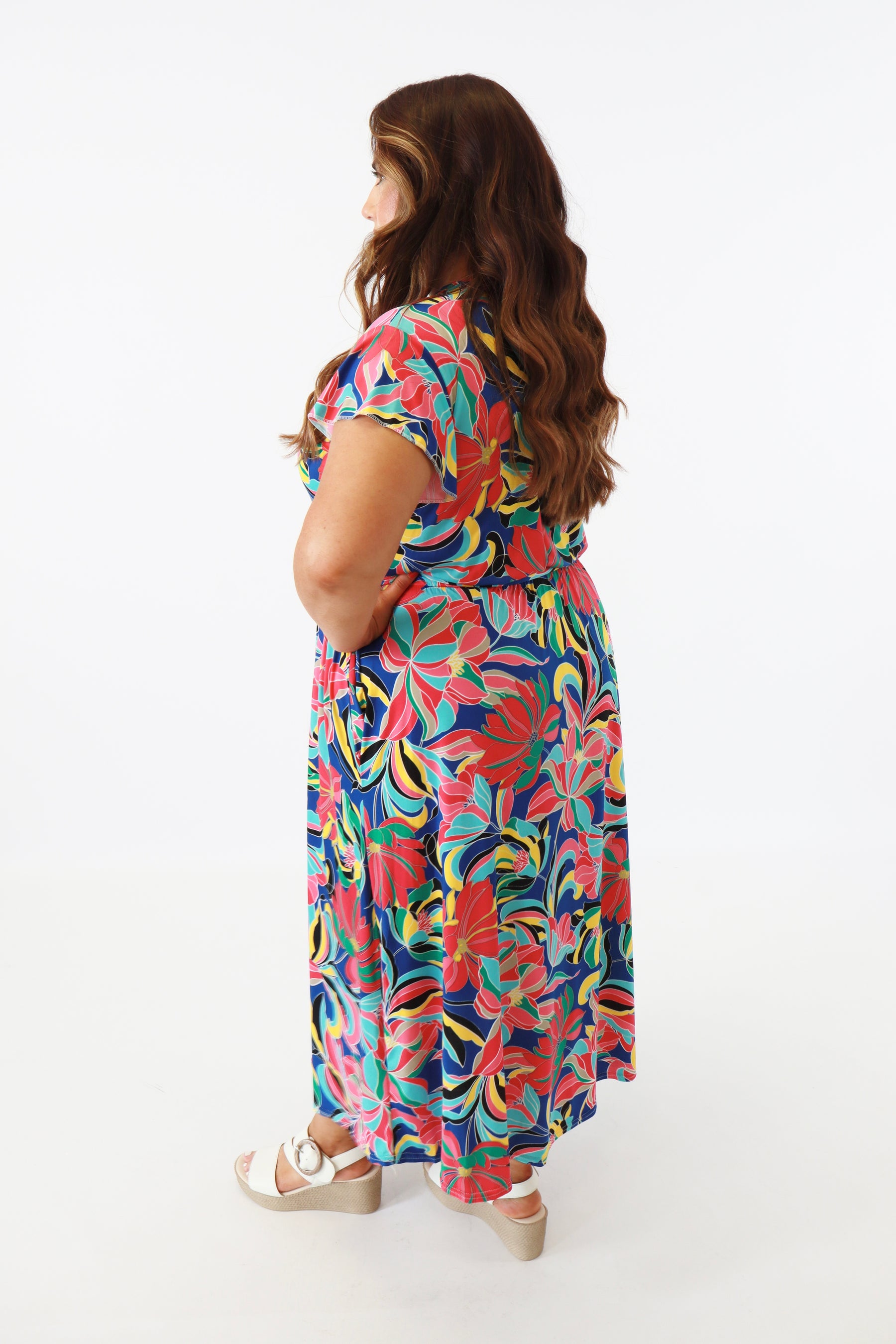 Dani Dress in Blue with Vivid Florals