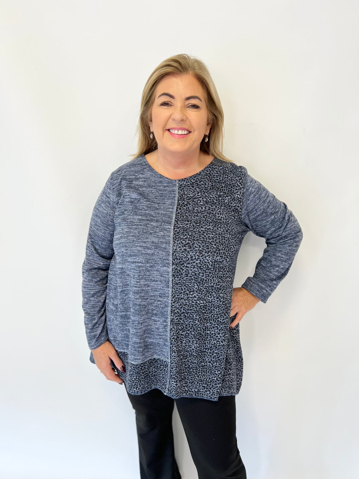 Eden Leopard Top in Light Blue