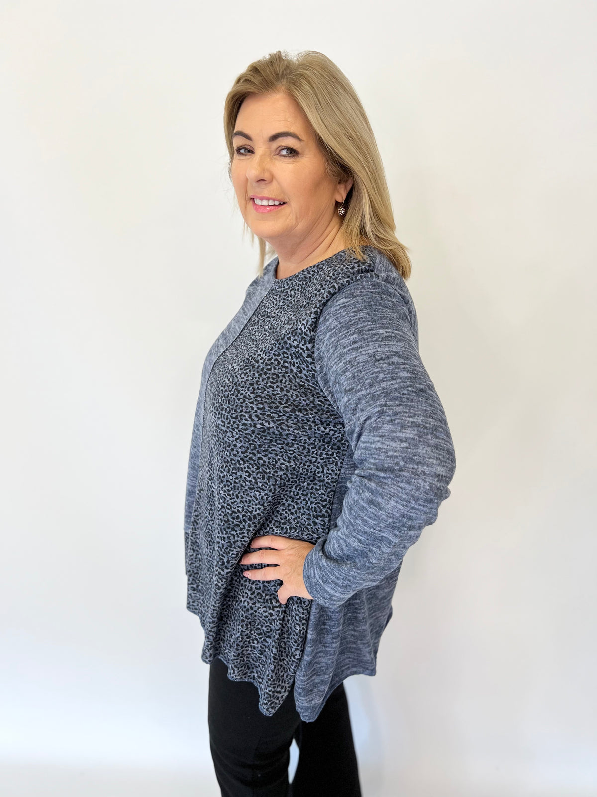 Eden Leopard Top in Light Blue