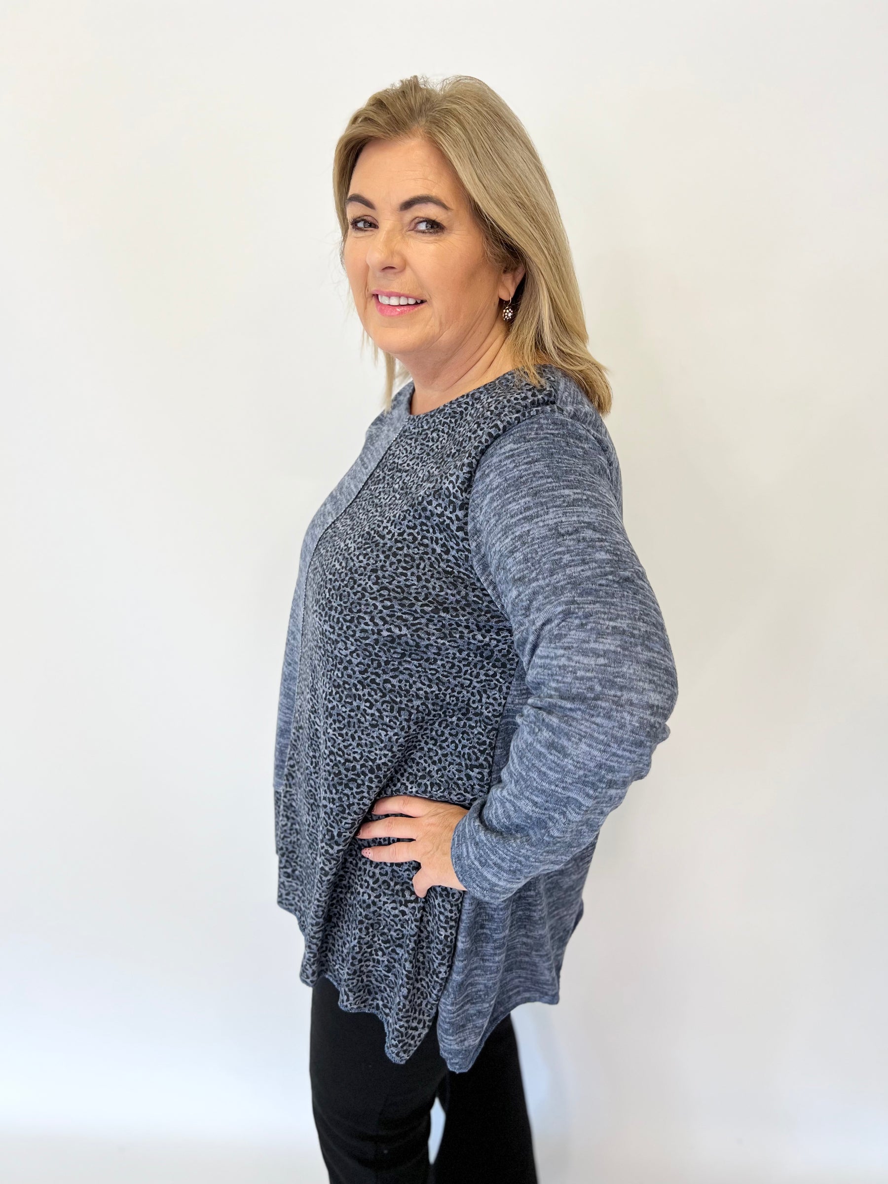 Eden Leopard Top in Light Blue