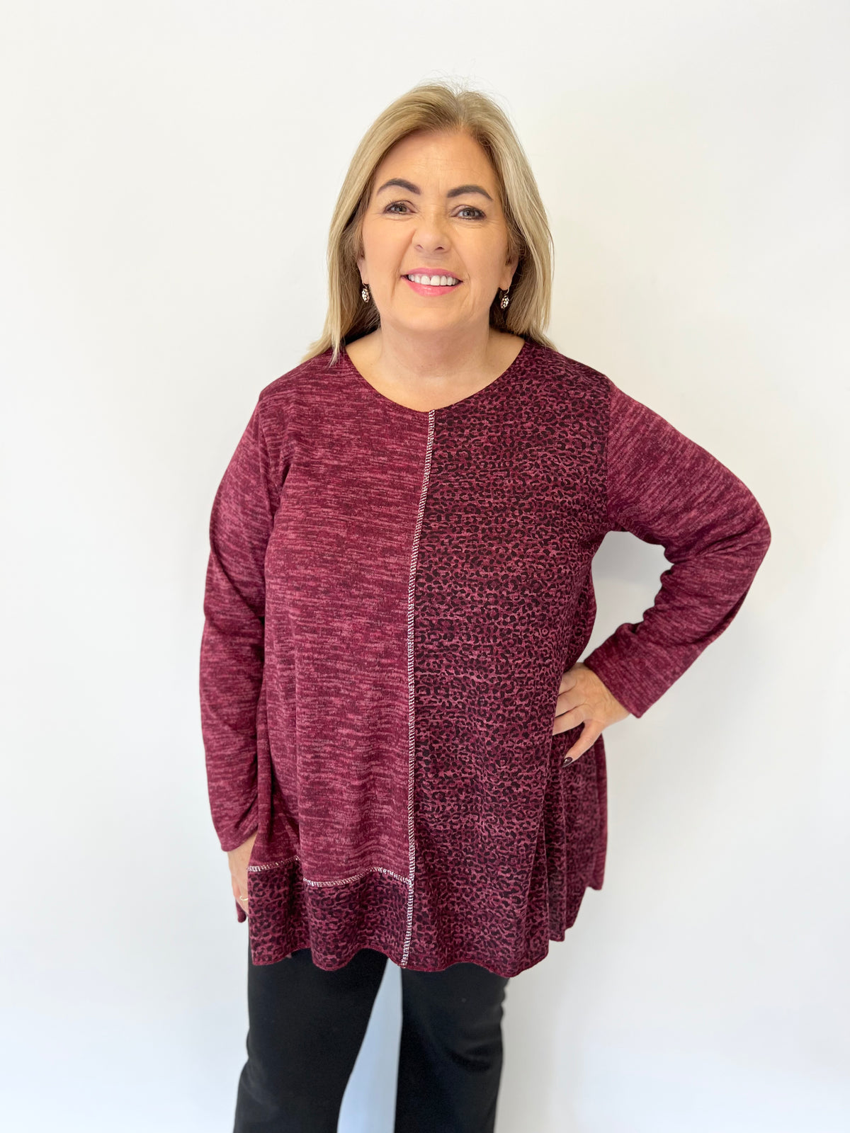 Eden Leopard Top in Wine