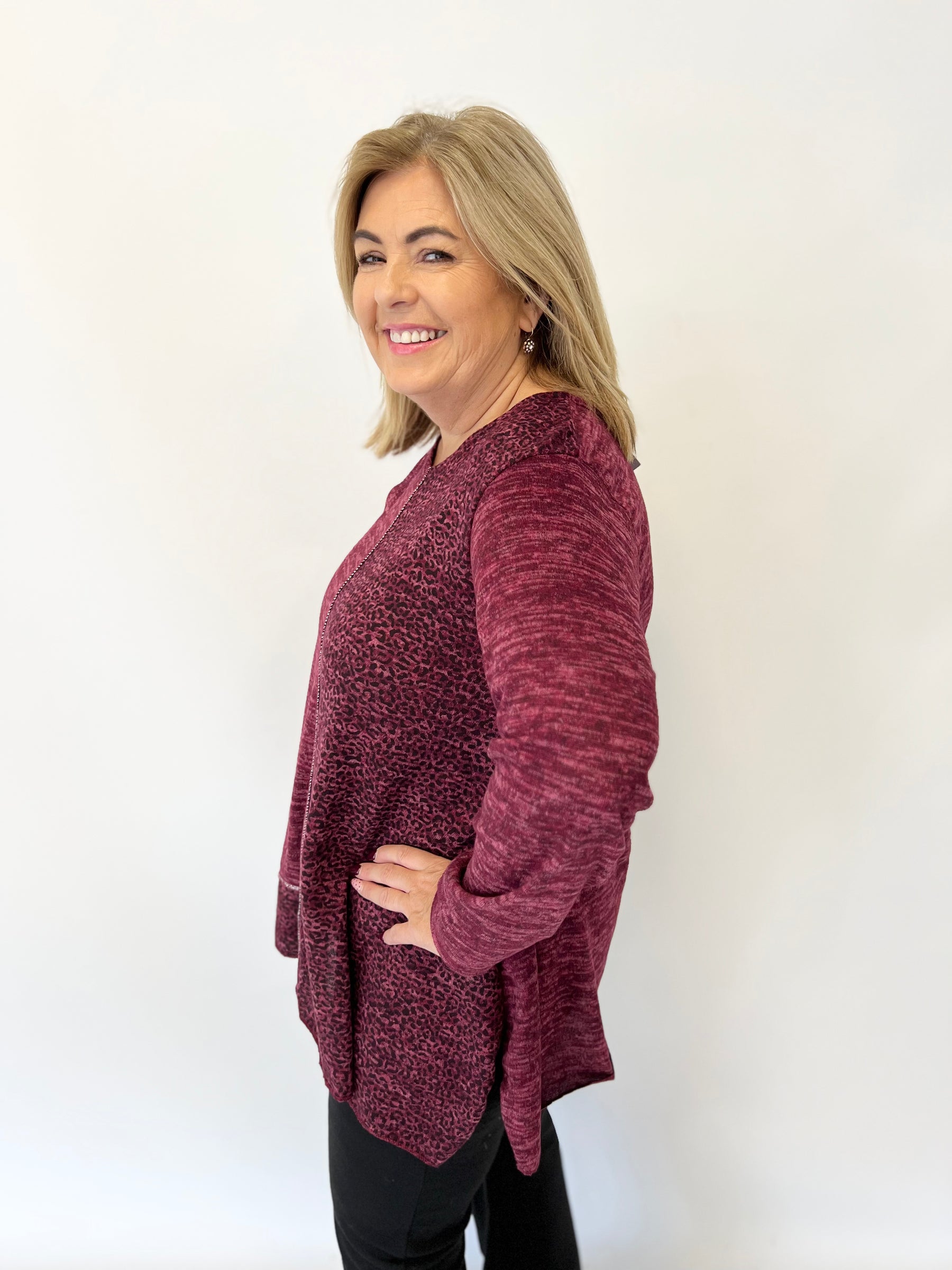 Eden Leopard Top in Wine