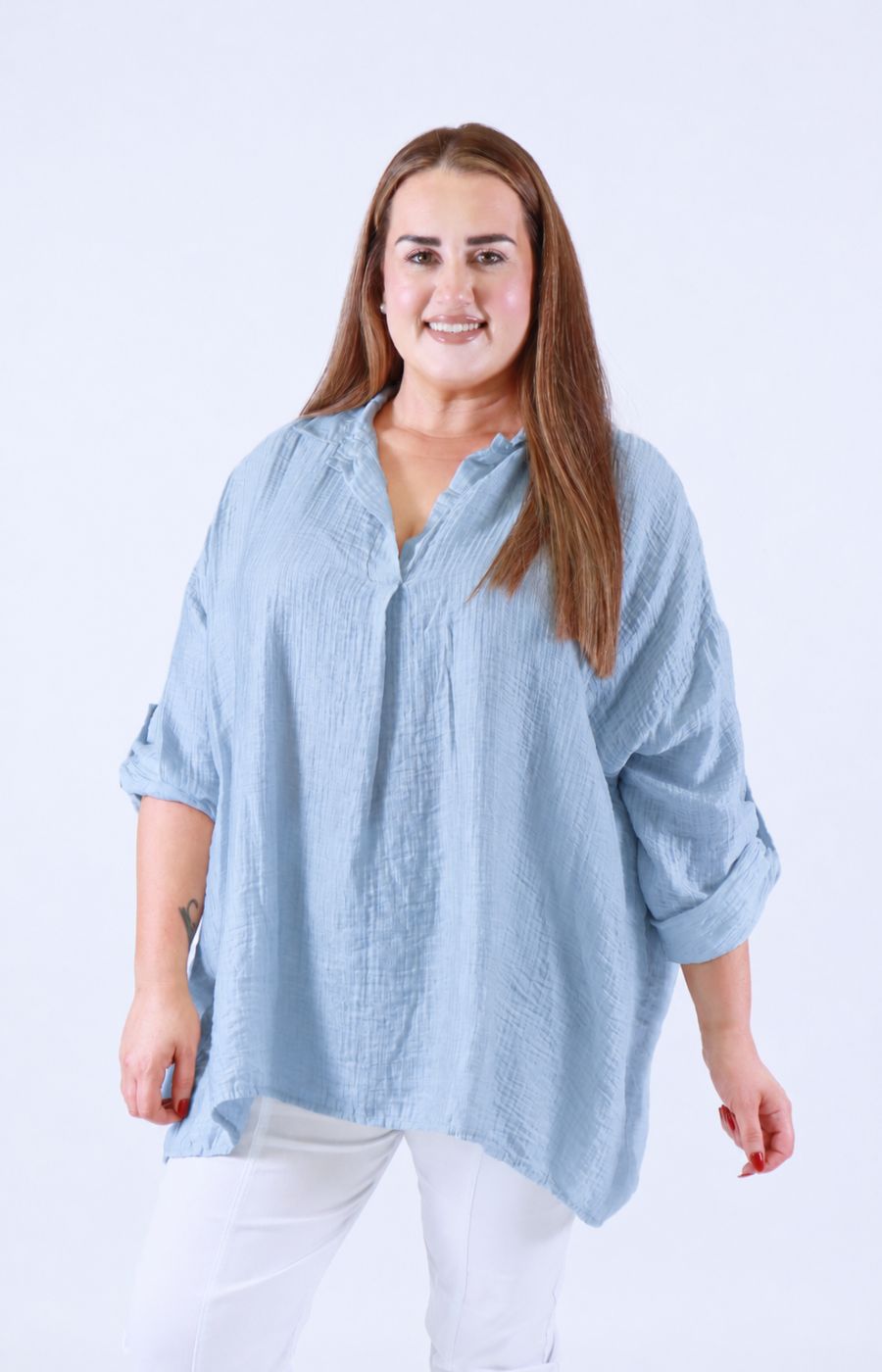 Ellie V Neck Blouse in Blue