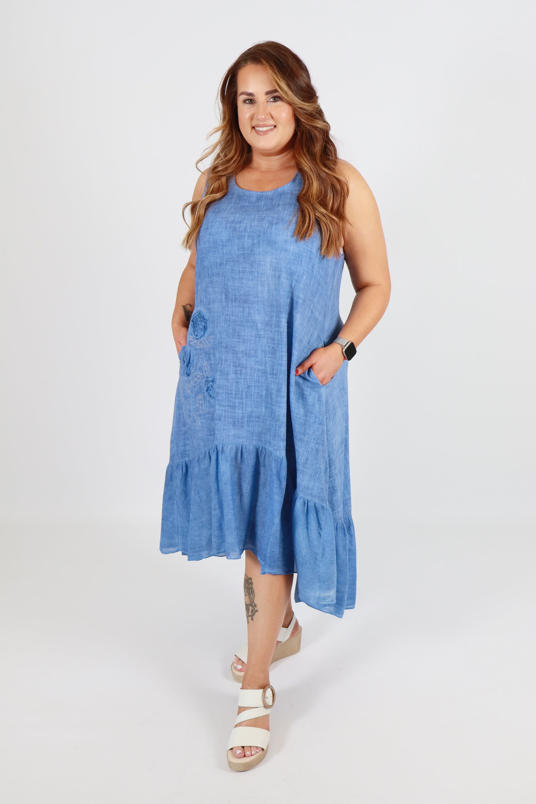 Evie Cotton Dress in Blue