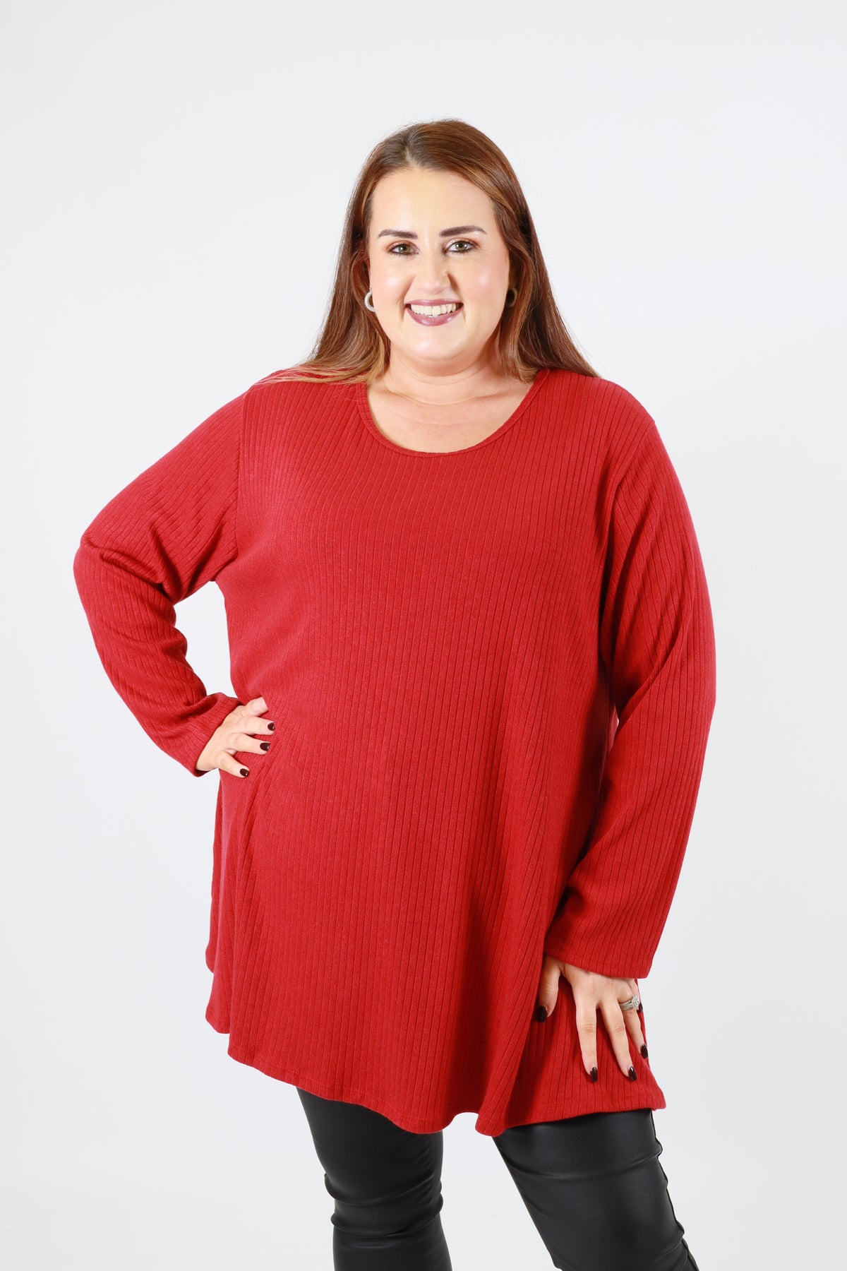 Gabby Ribbed Tunic in Red