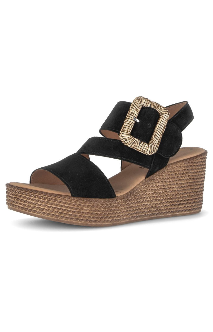 Gabor Black Suede Wedge Sandal