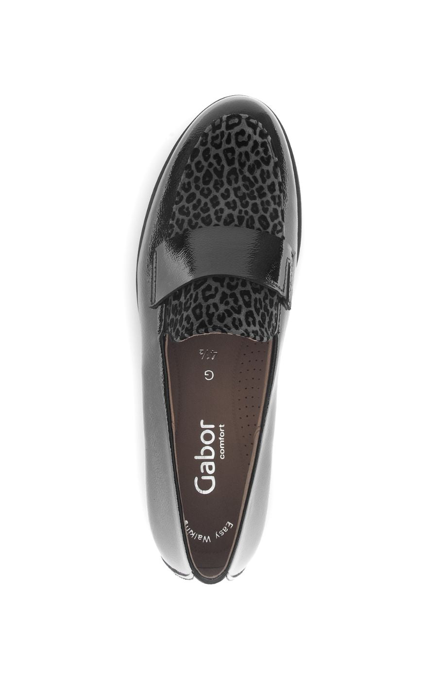 Gabor Patent Leather Shoe in Black with Leopard Print