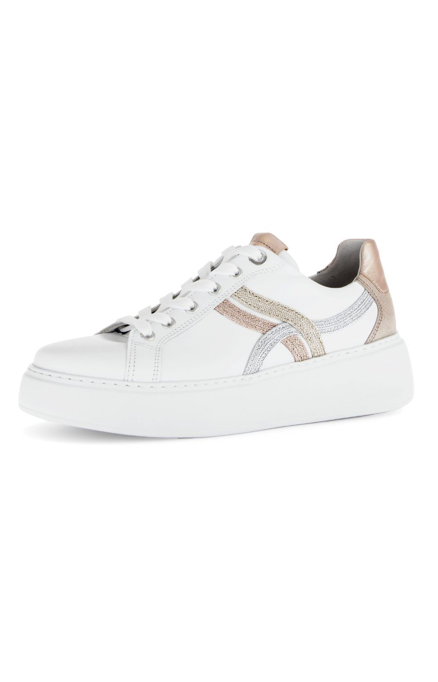 Gabor Trainer in White with Metallic Detailing