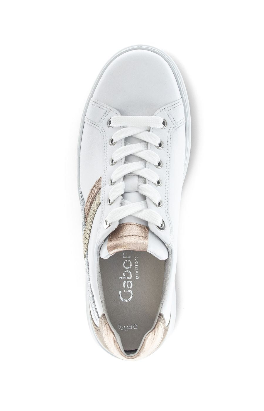 Gabor Trainer in White with Metallic Detailing