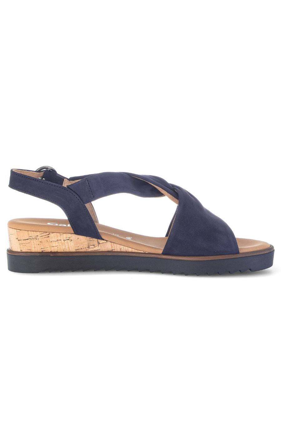 Gabor Twist Sandal in Navy Suede, a navy sandal with buckle closure, twist detailing on the foot, suede upper