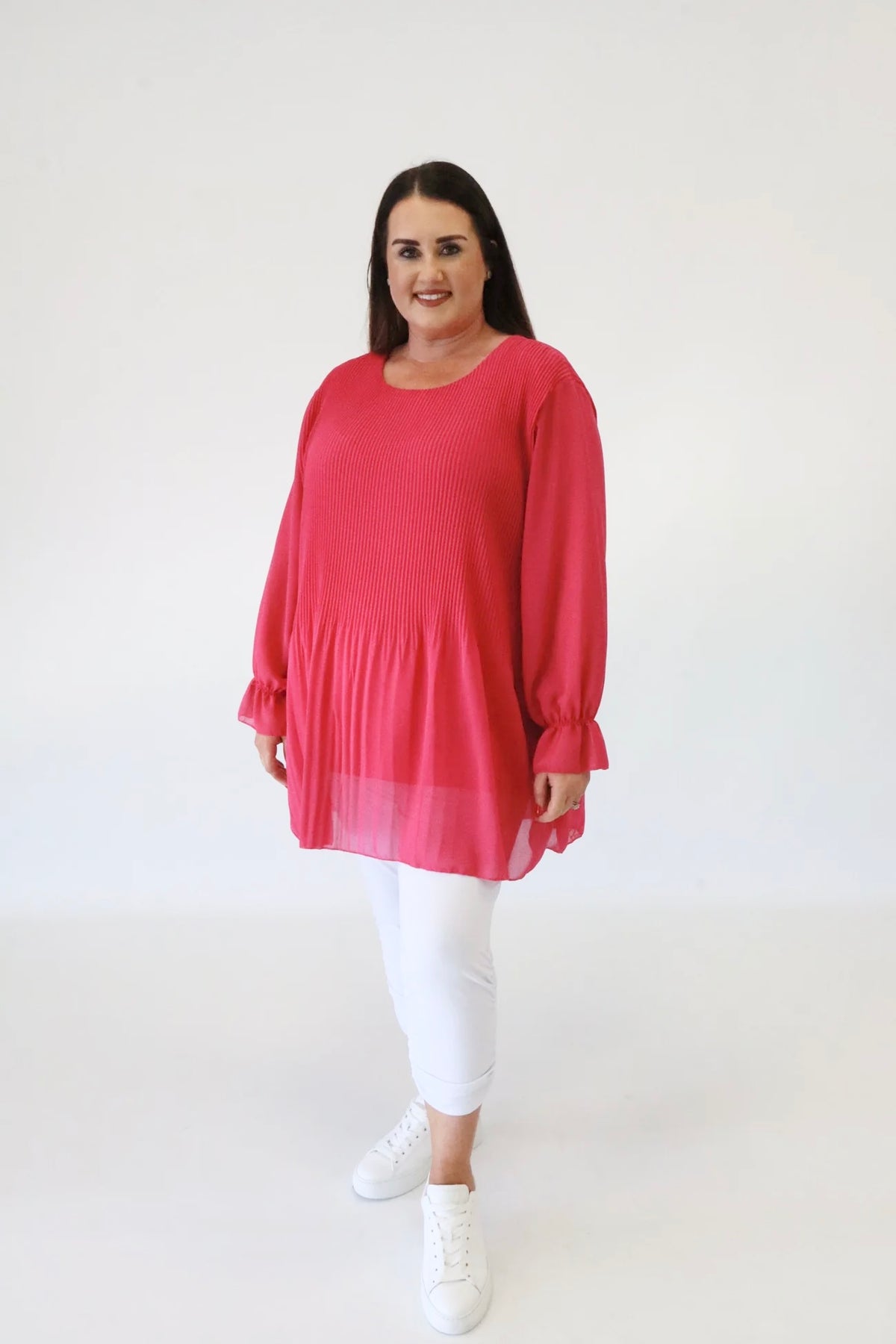 Maizie Pleated Blouse in Fuchsia