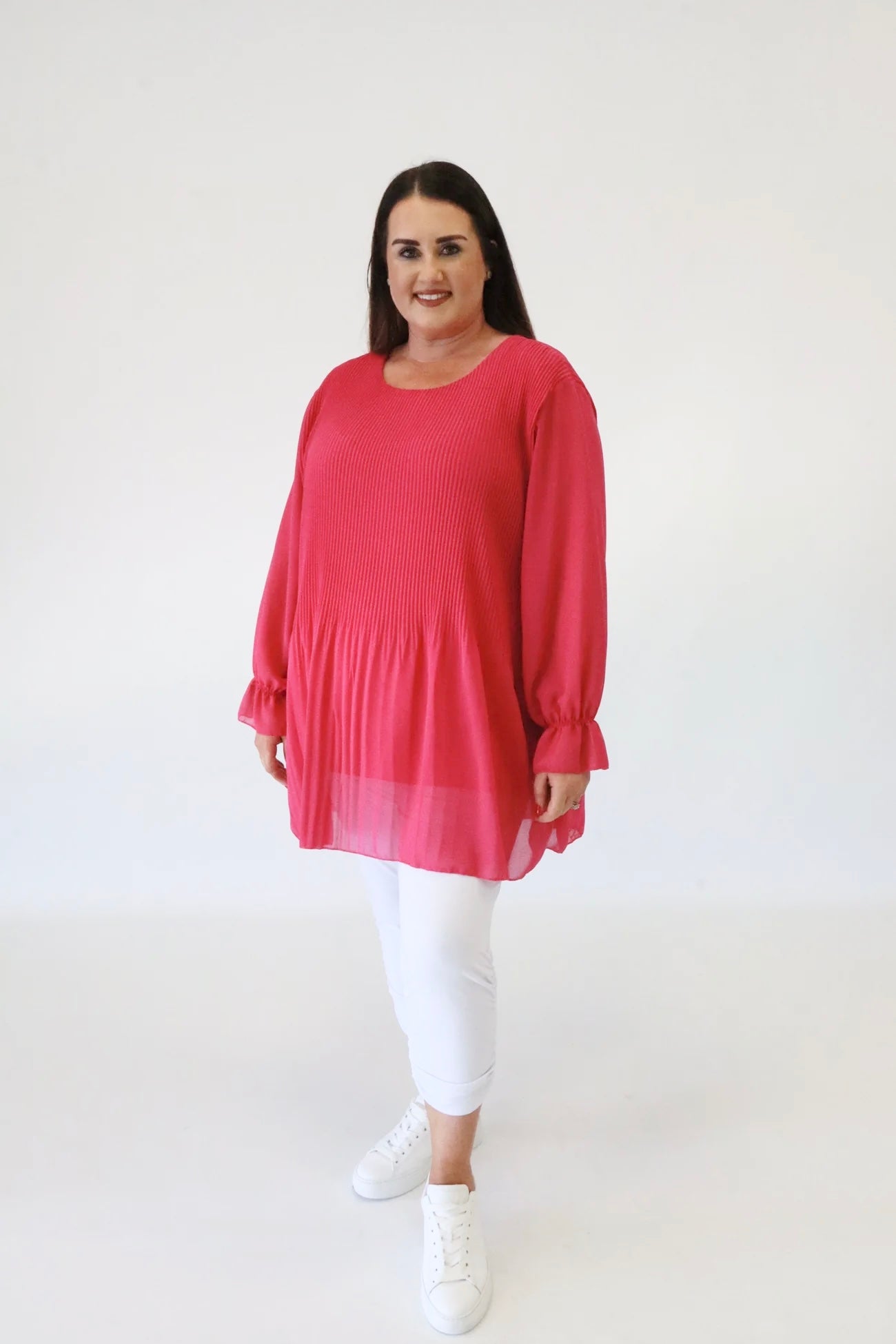 Maizie Pleated Blouse in Fuchsia