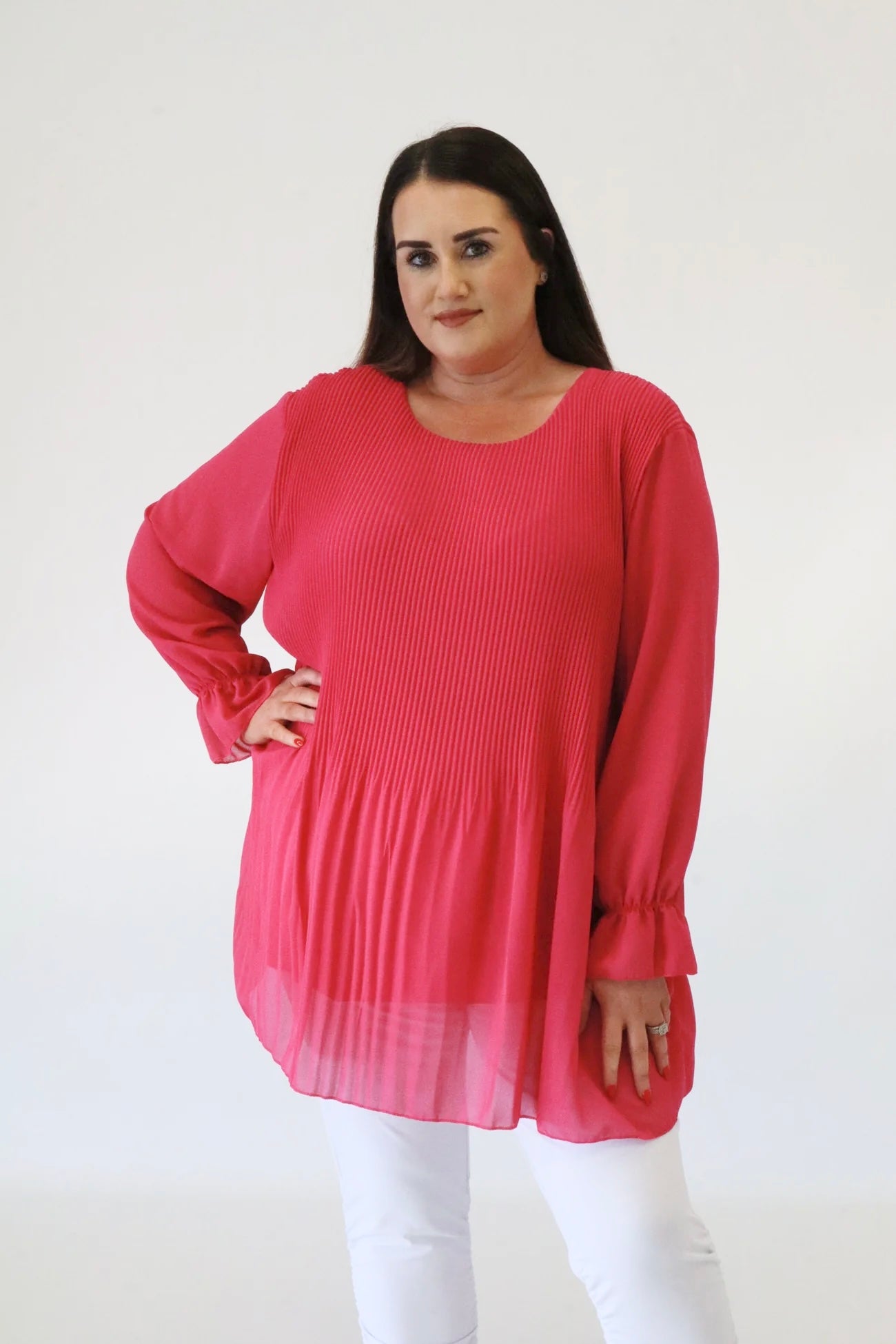 Maizie Pleated Blouse in Fuchsia