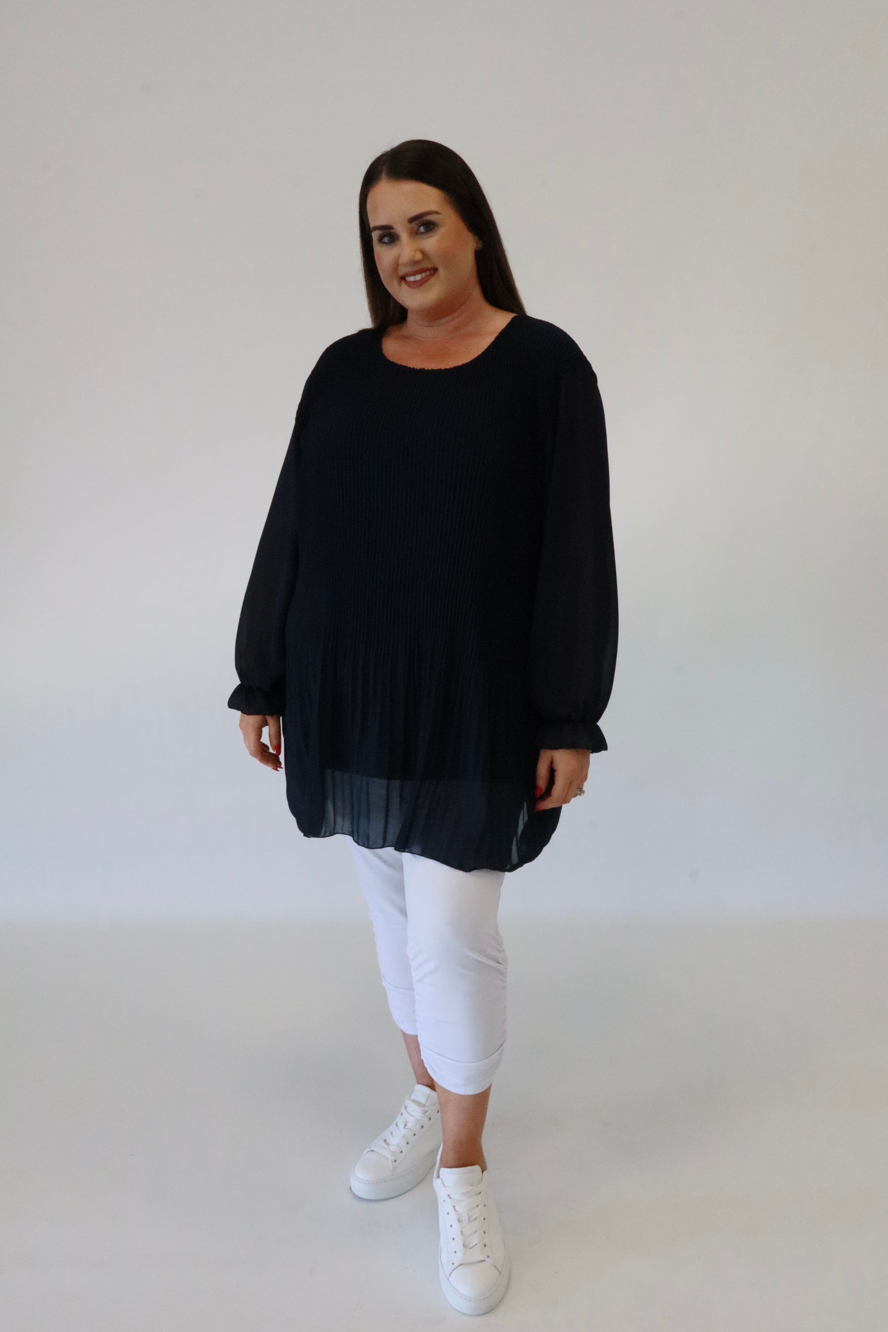 Maizie Pleated Blouse in Navy