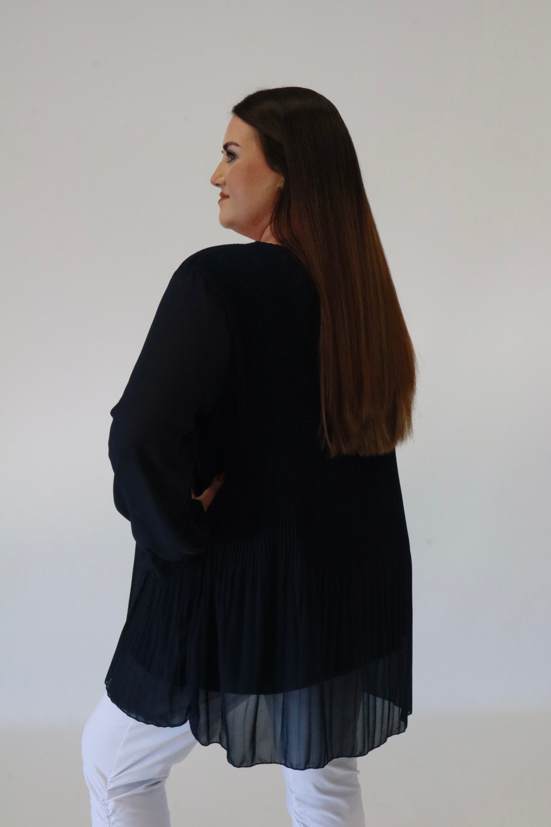 Maizie Pleated Blouse in Navy