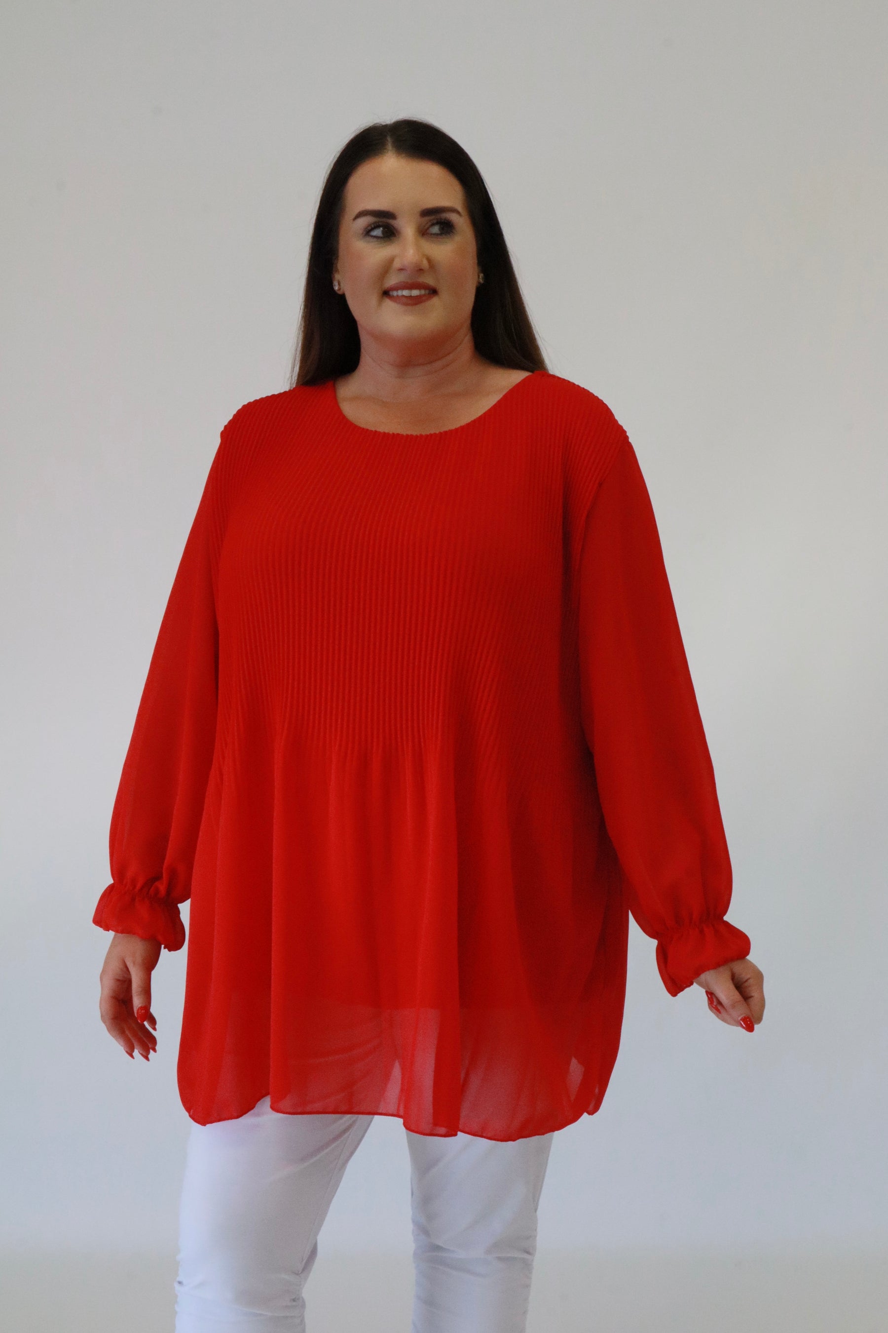 Maizie Pleated Blouse in Red