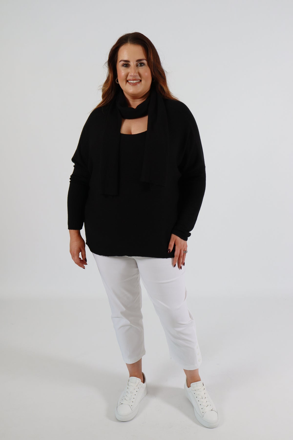 Caroline Jumper with Scarf in Black