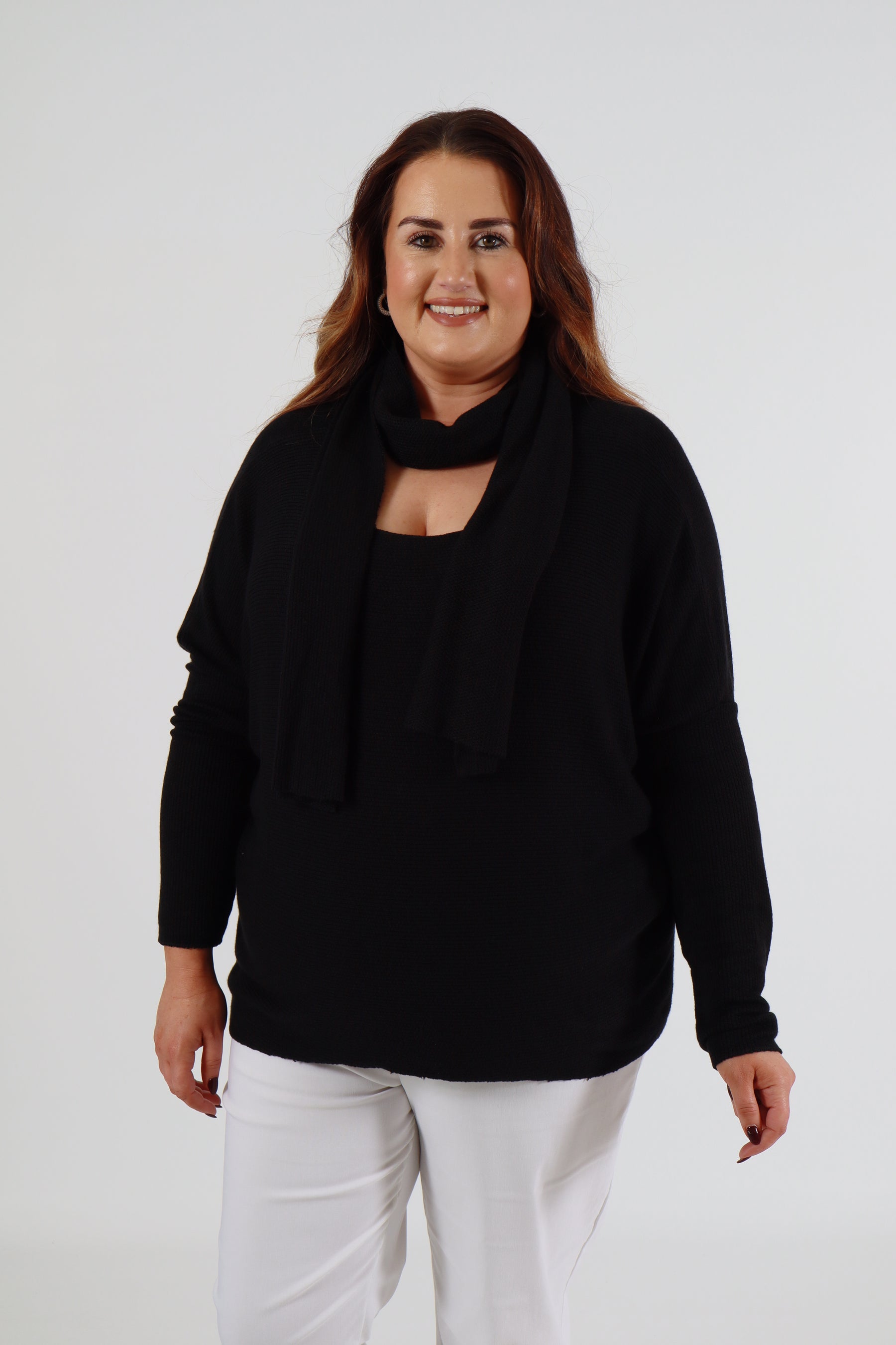 Caroline Jumper with Scarf in Black