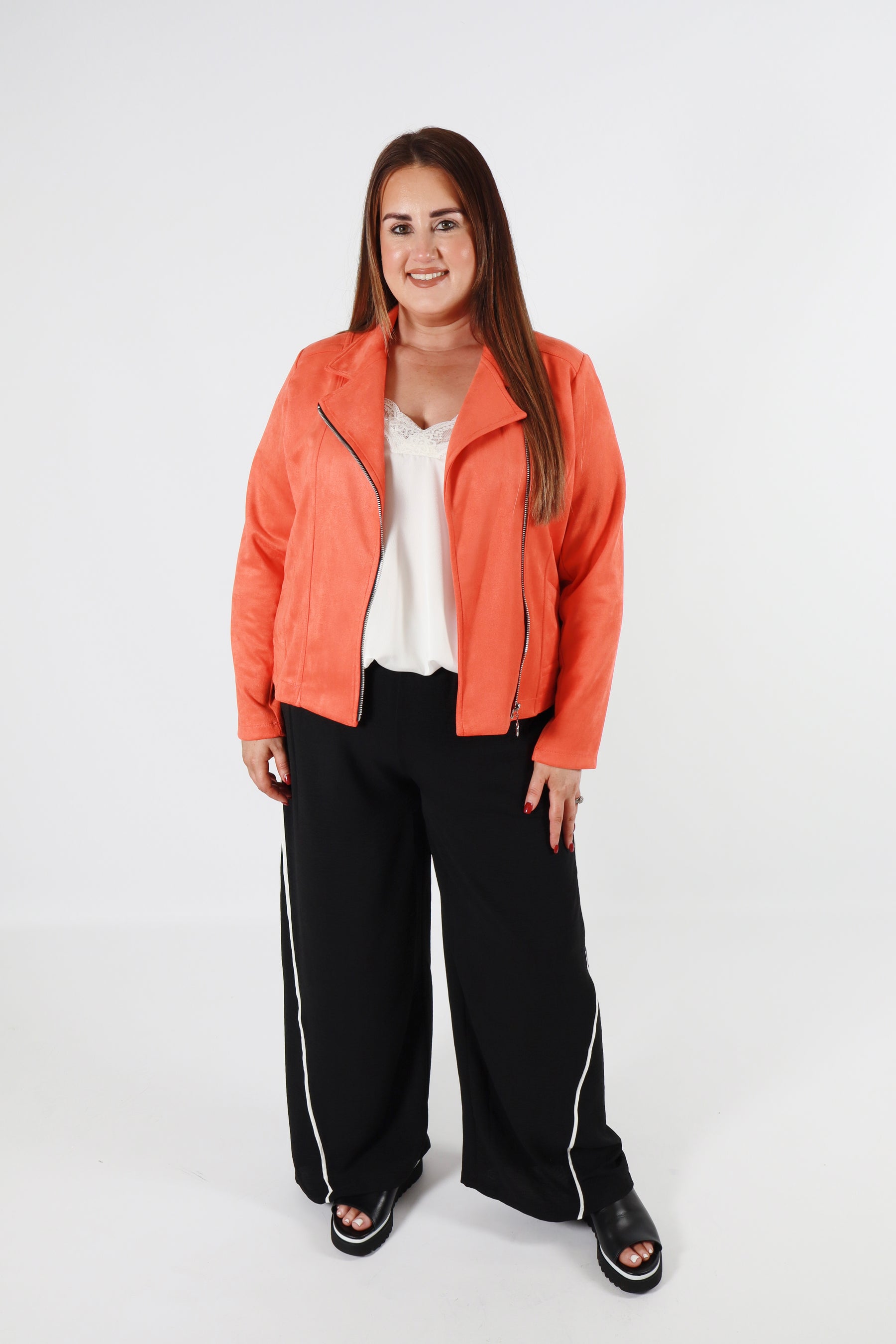 Amber Suede Biker Jacket in Orange