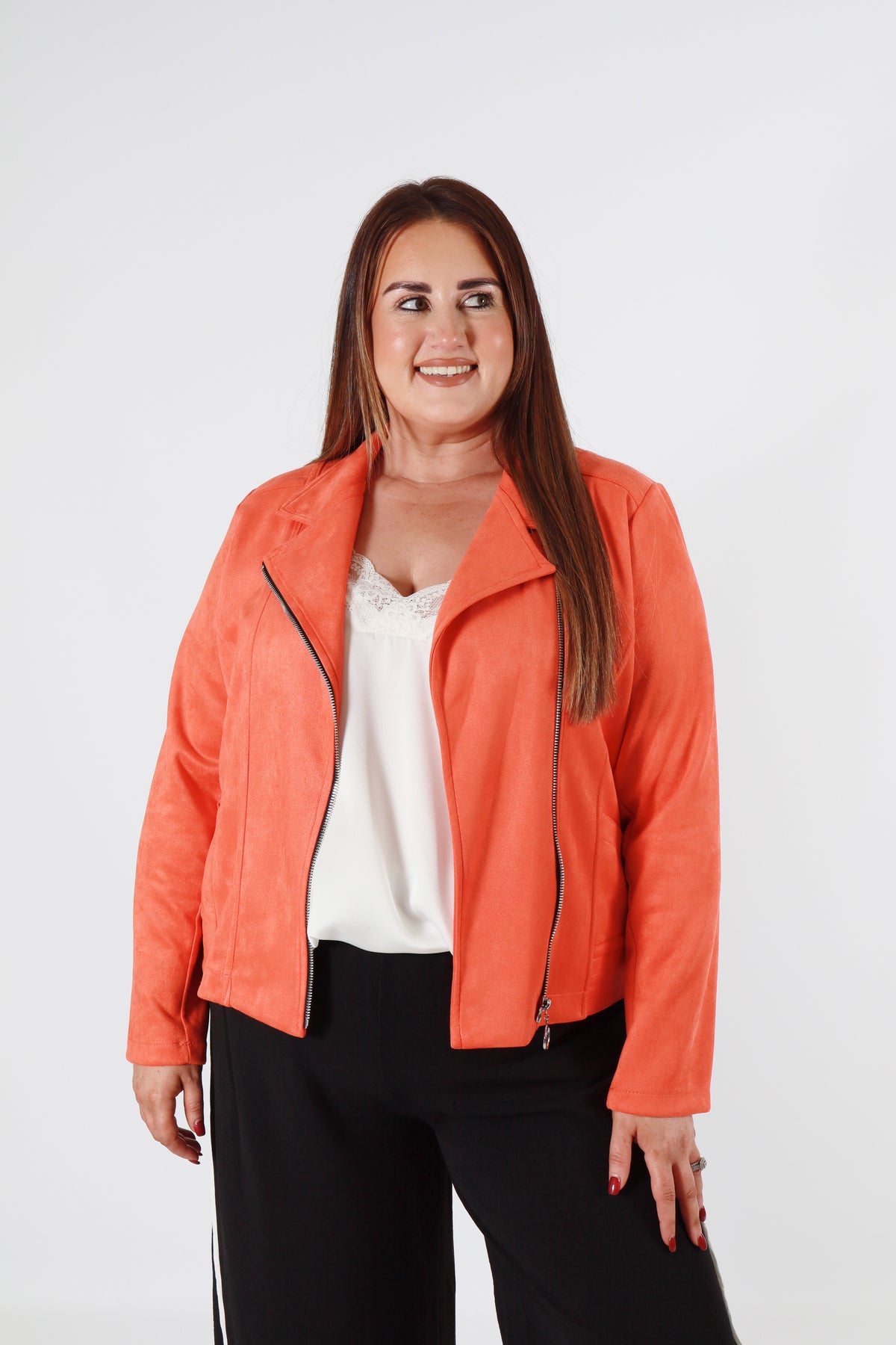 Amber Suede Biker Jacket in Orange