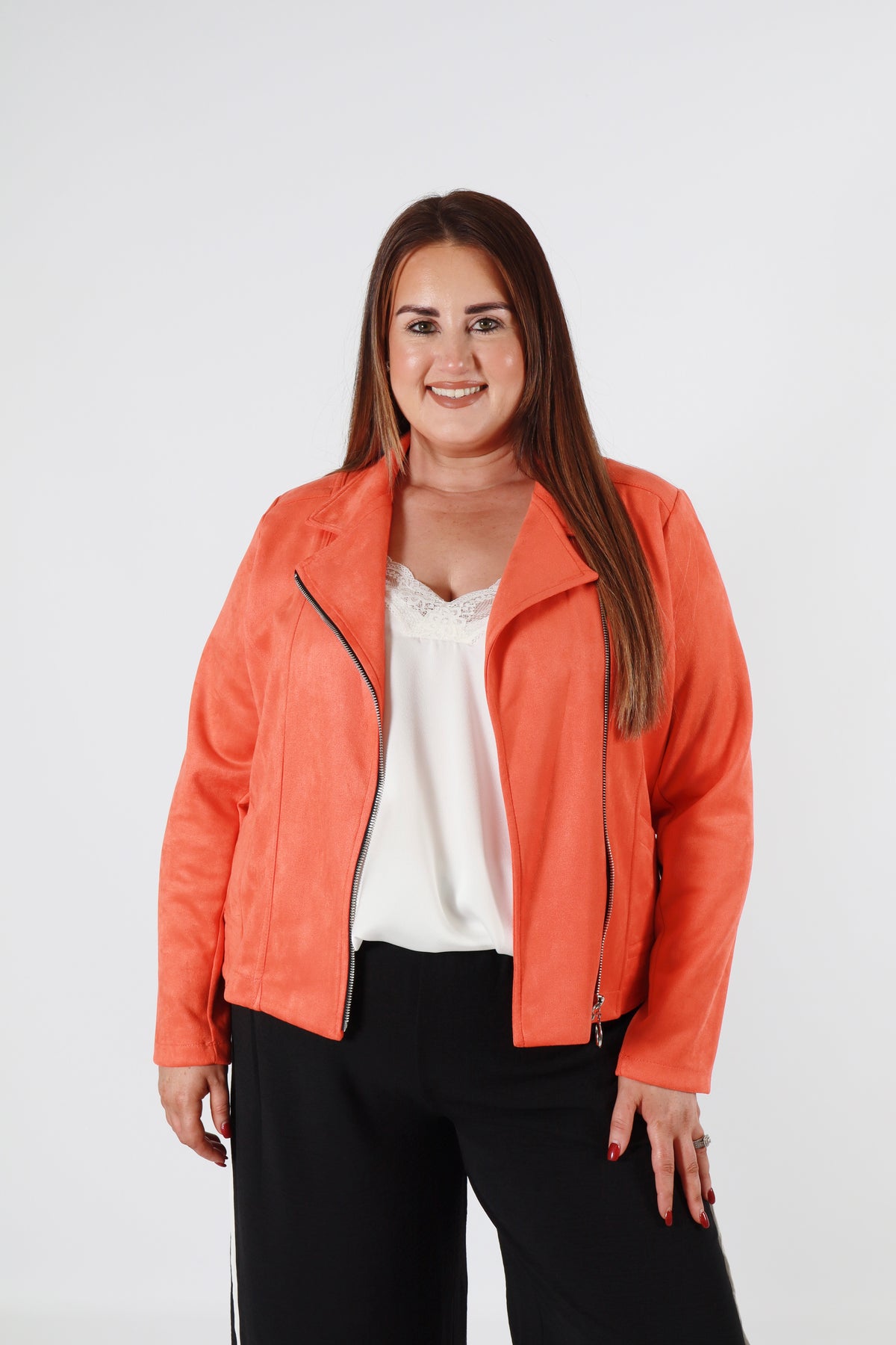 Amber Suede Biker Jacket in Orange