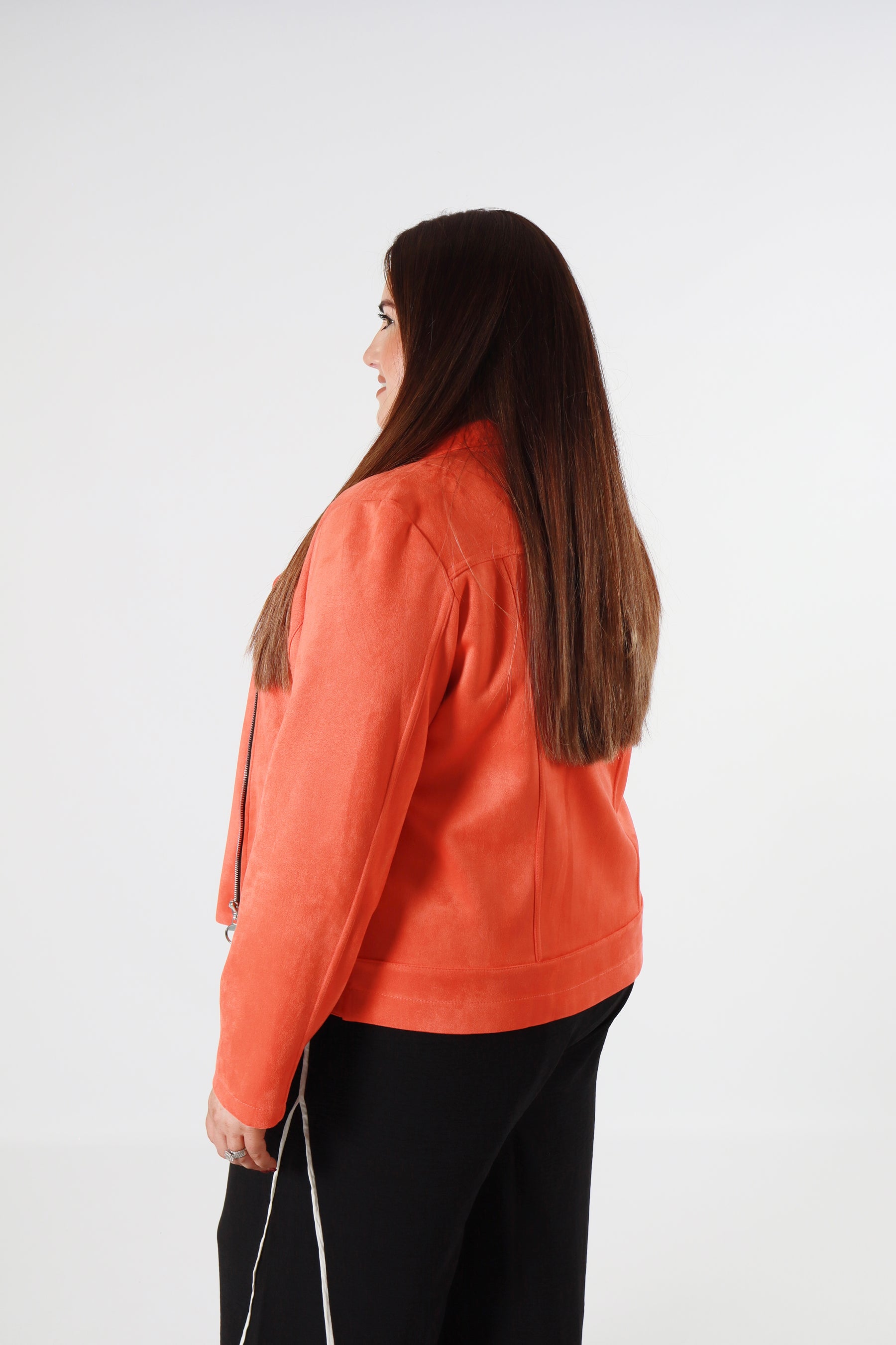 Amber Suede Biker Jacket in Orange