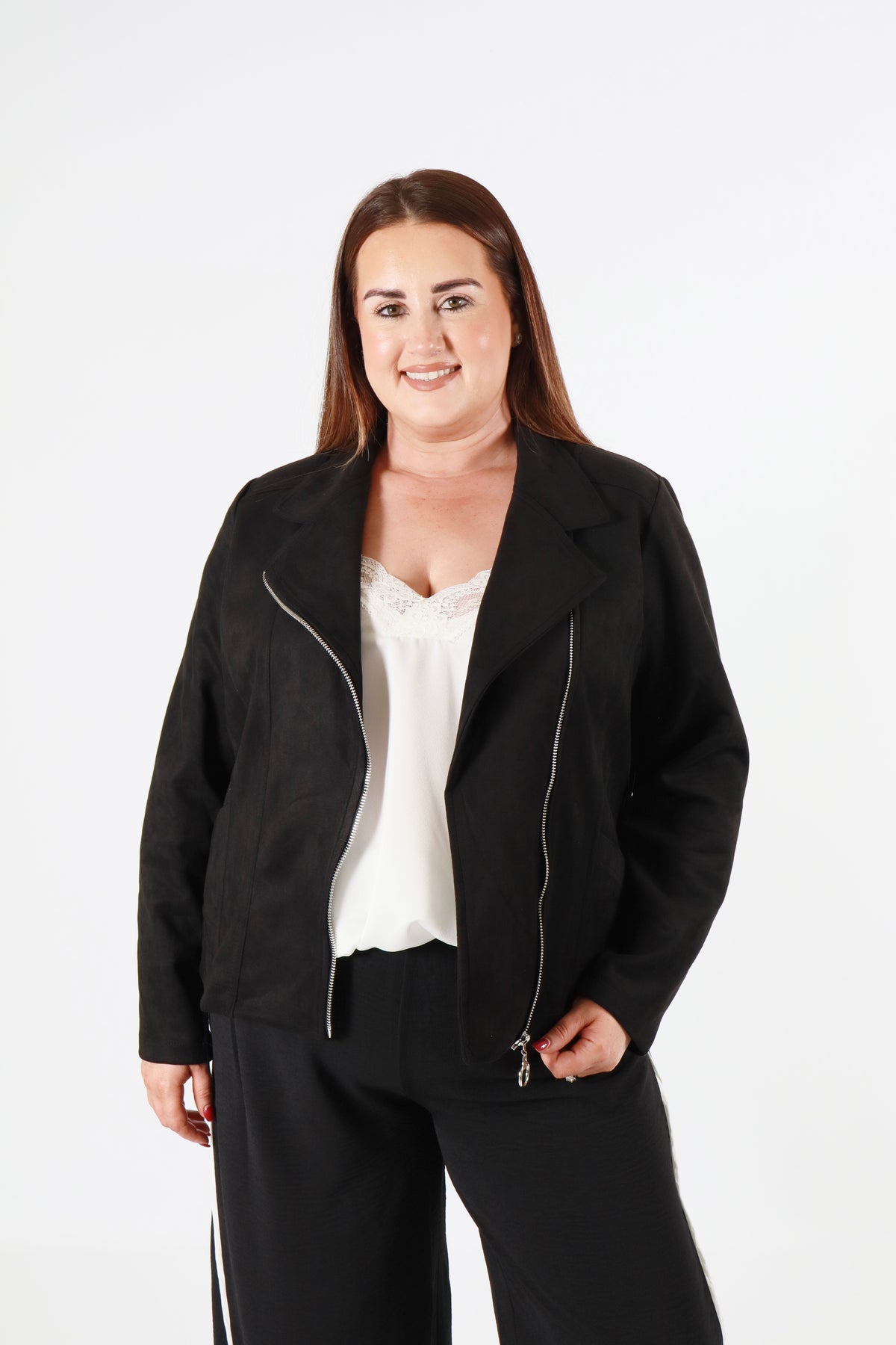 Amber Suede Biker Jacket in Black
