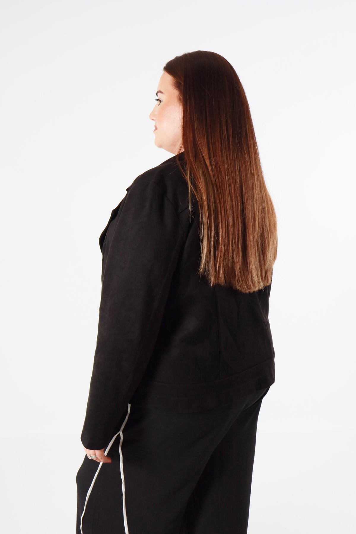 Amber Suede Biker Jacket in Black