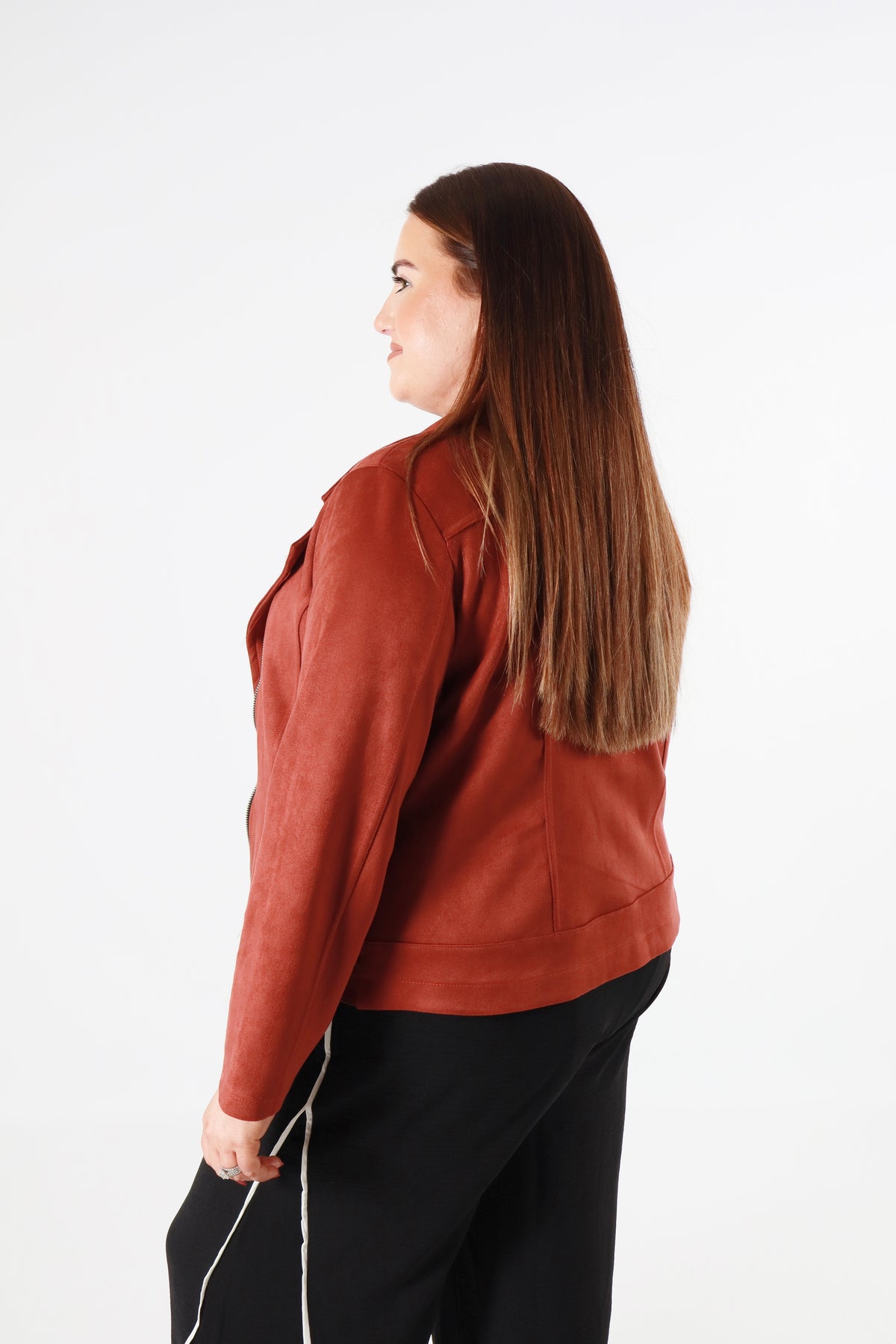 Amber Suede Biker Jacket in Rust
