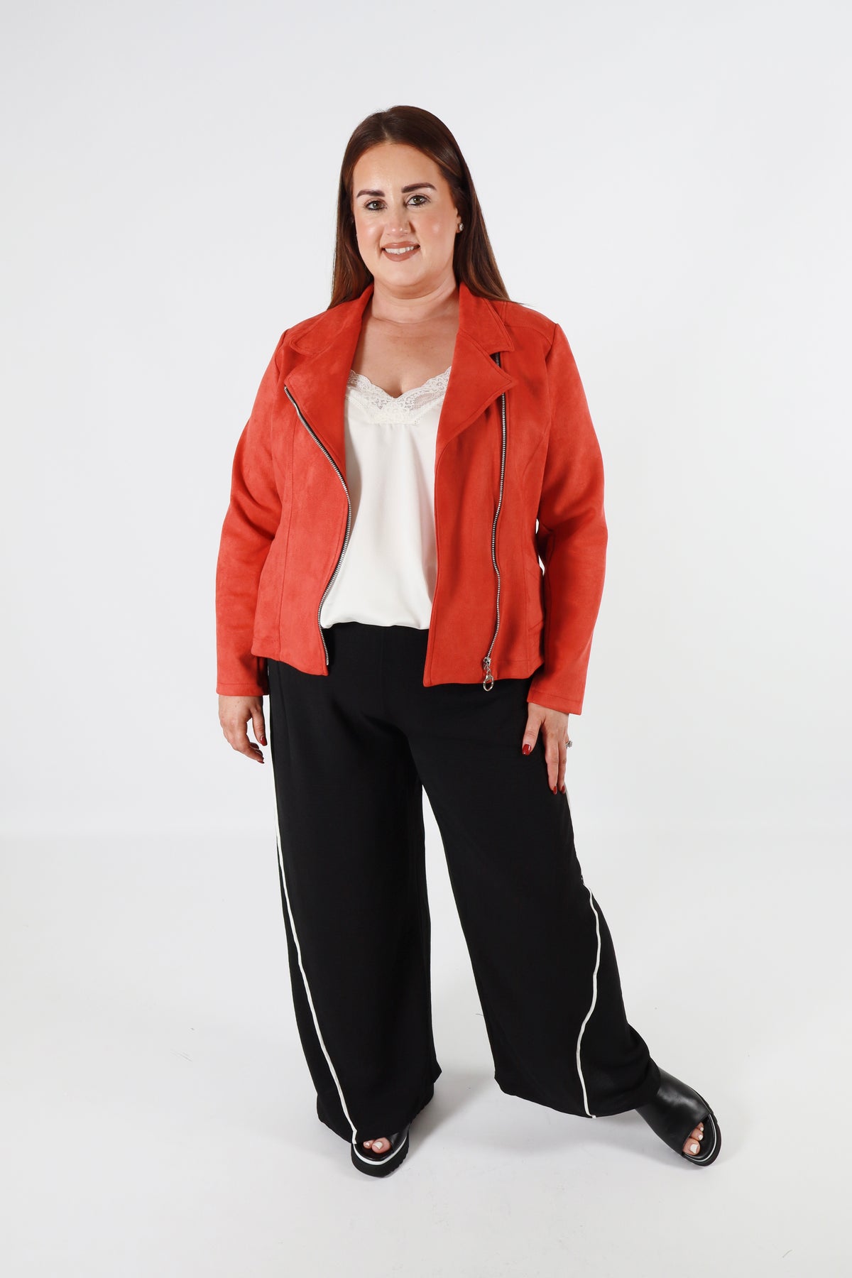 Amber Suede Biker Jacket in Burnt Orange