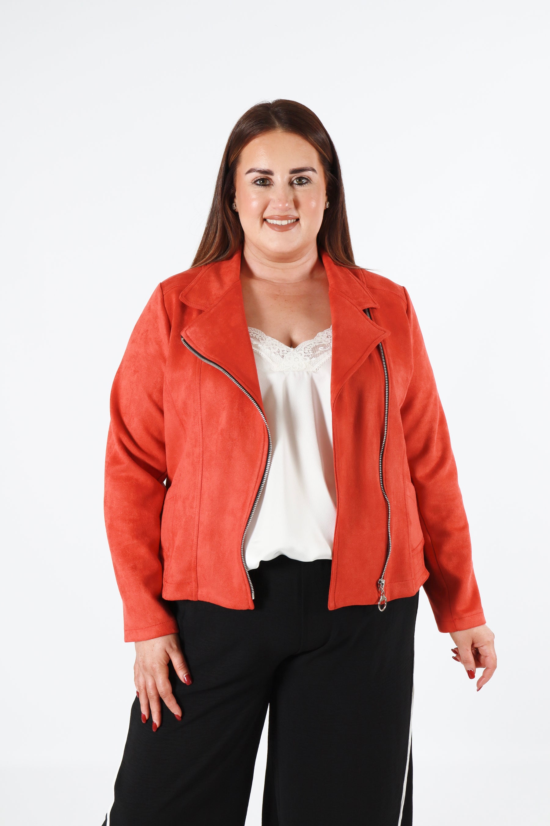 Amber Suede Biker Jacket in Burnt Orange