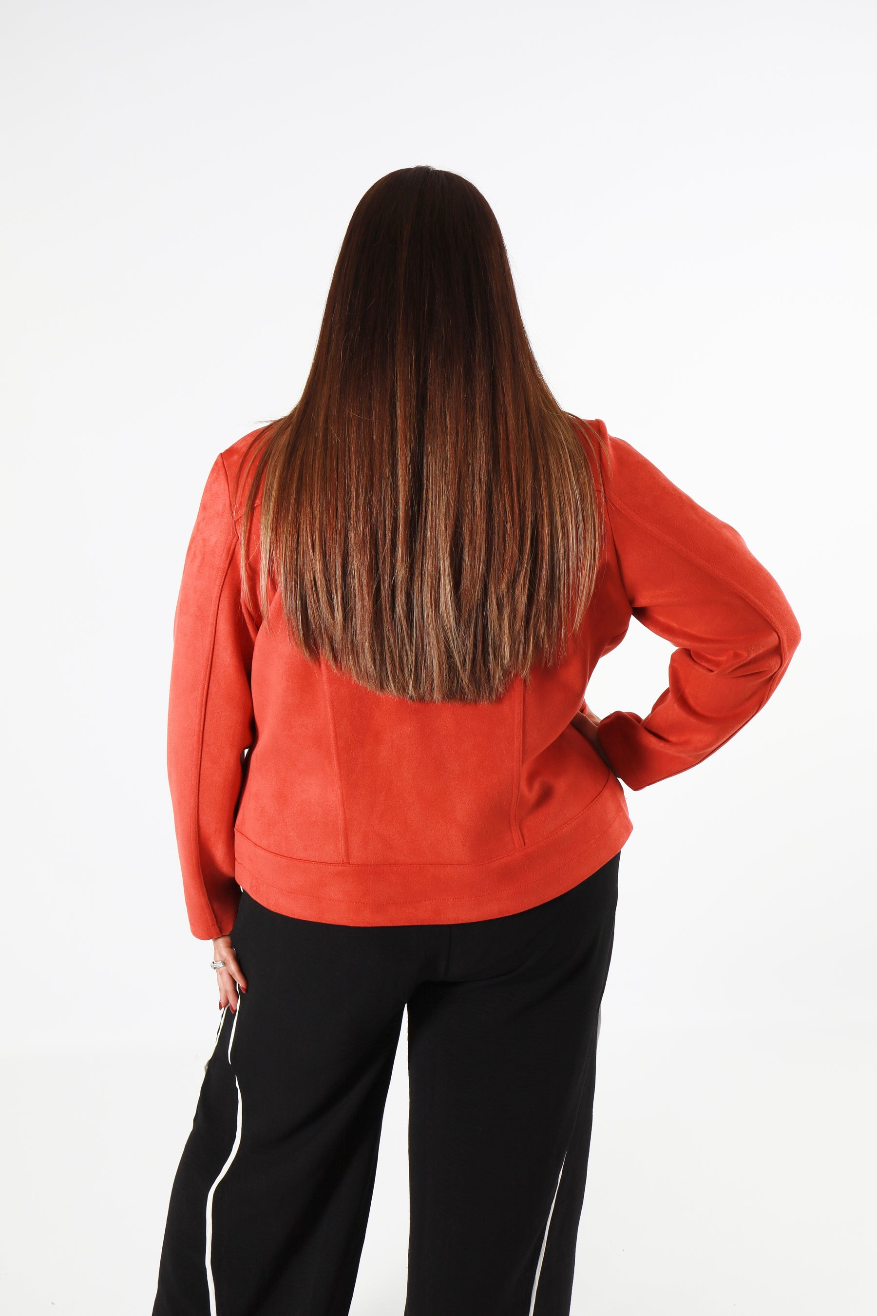 Amber Suede Biker Jacket in Burnt Orange