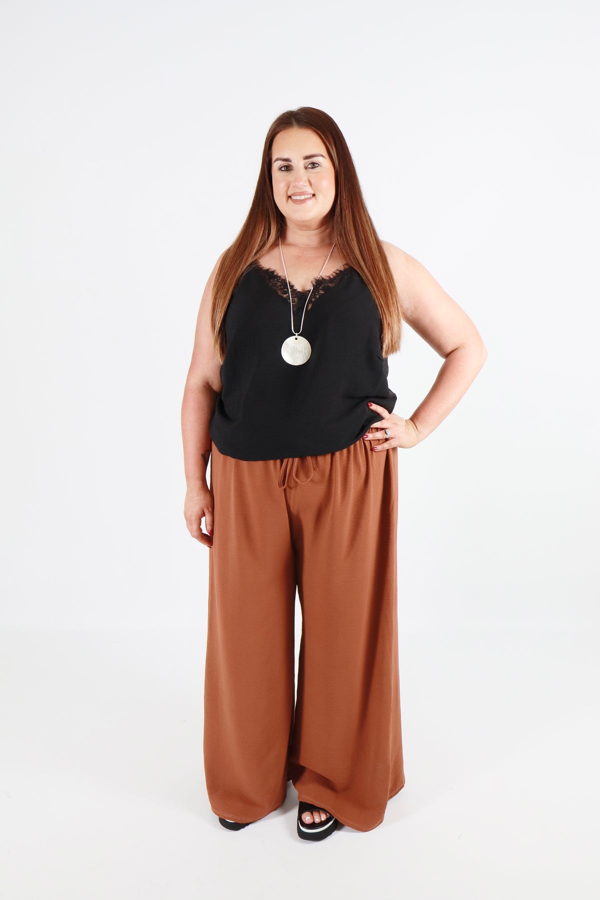 Bella Wide Leg Trousers in Rust