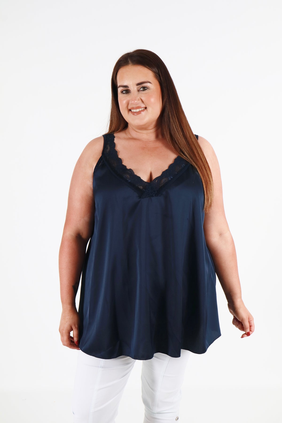 Jade Lace Trim Vest in Navy