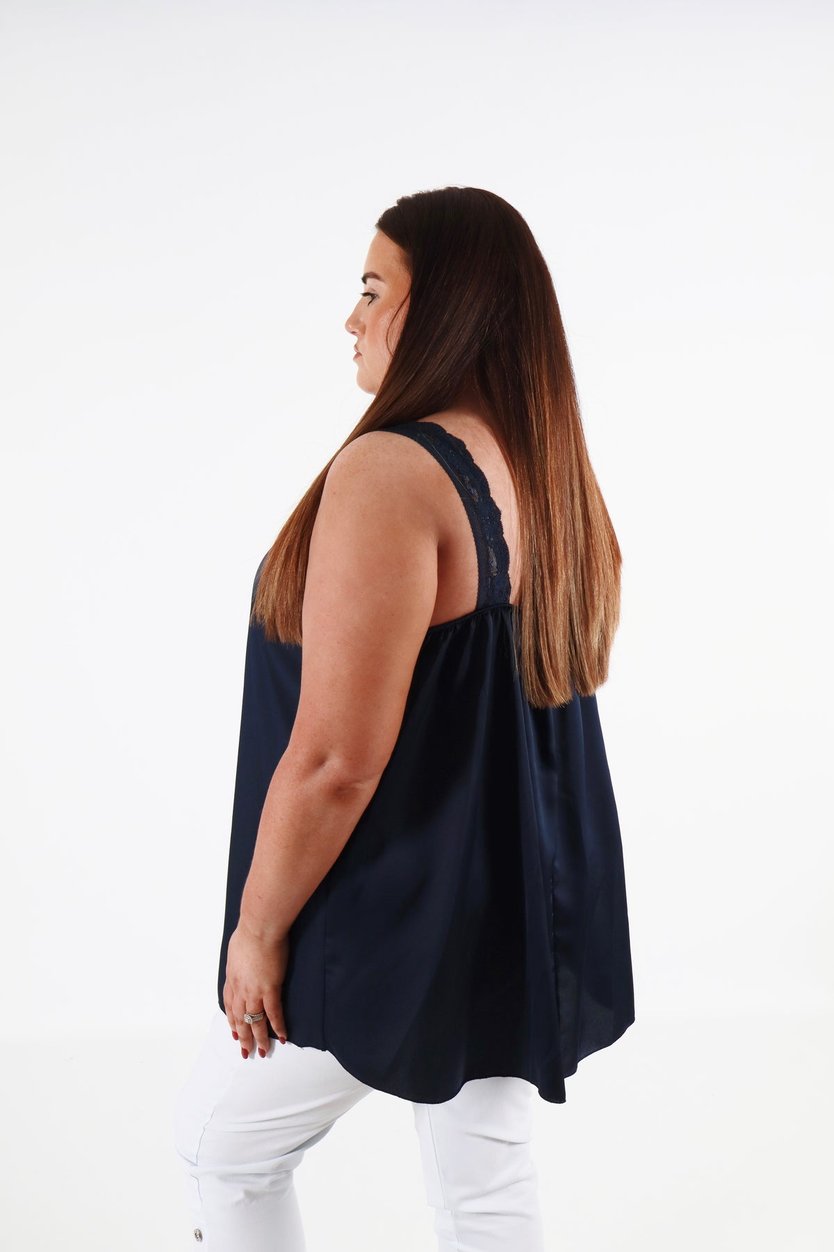 Jade Lace Trim Vest in Navy