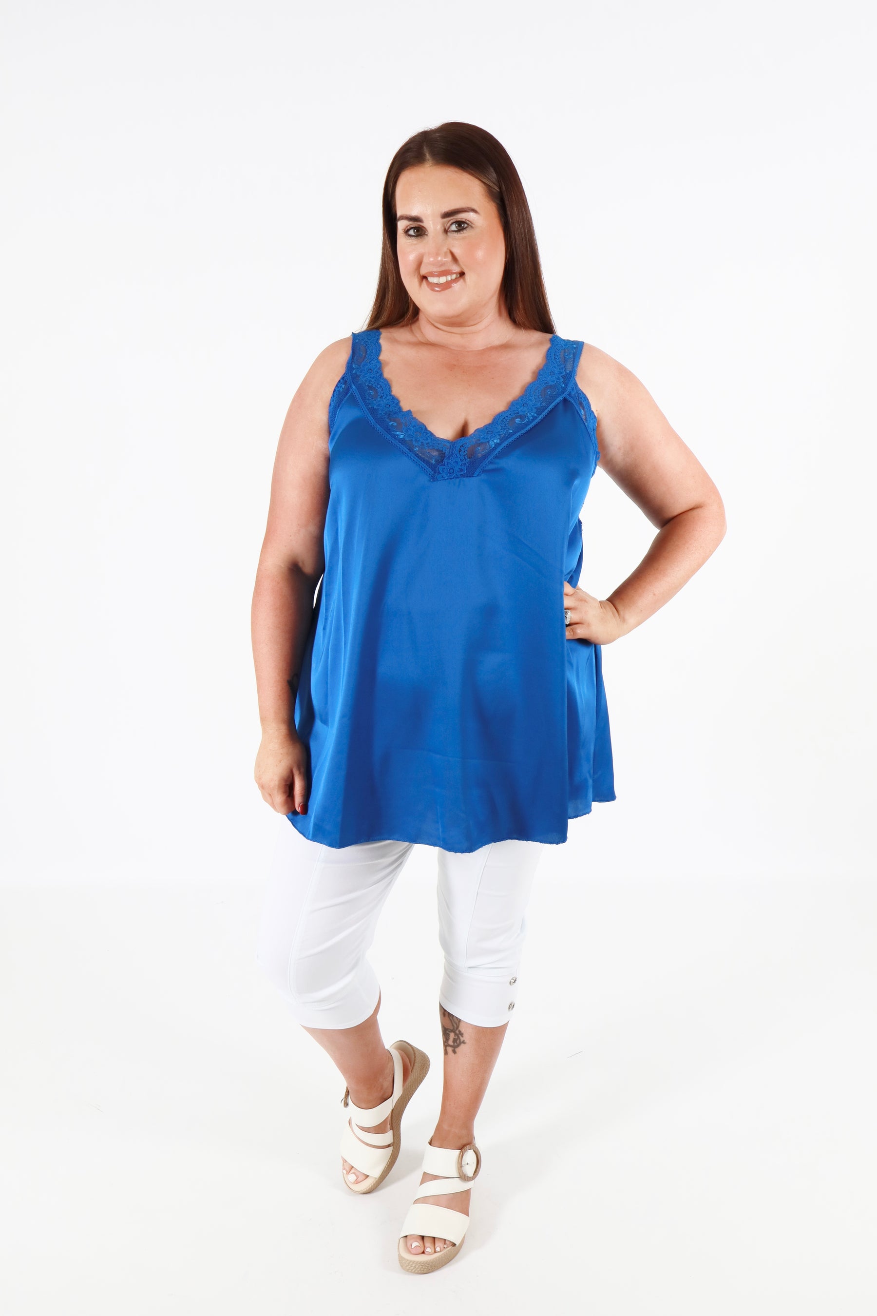 Jade Lace Trim Vest in Royal Blue