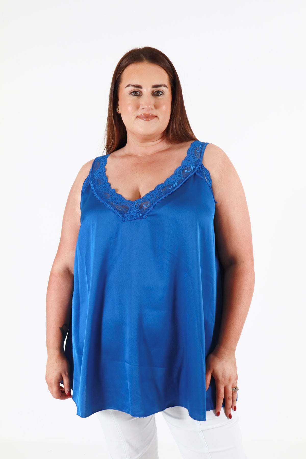 Jade Lace Trim Vest in Royal Blue