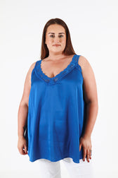 Jade Lace Trim Vest in Royal Blue