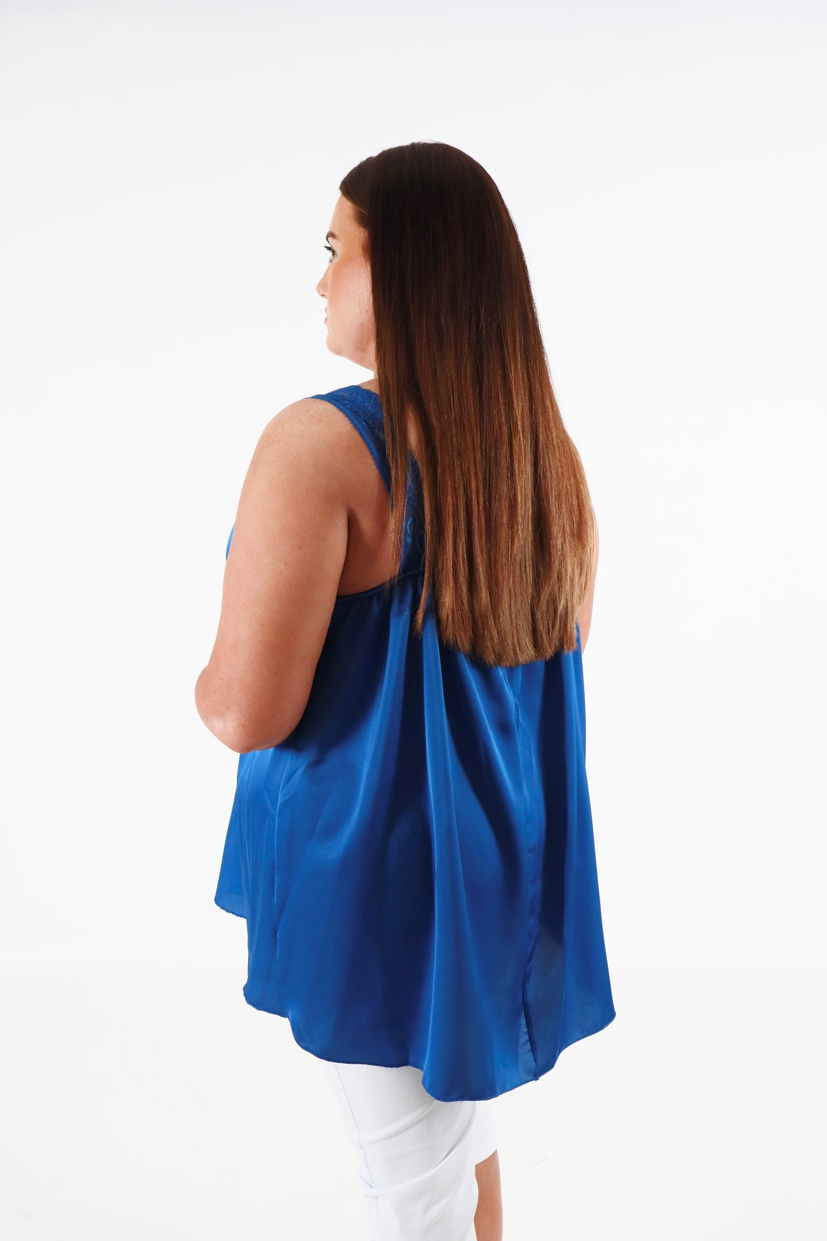 Jade Lace Trim Vest in Royal Blue