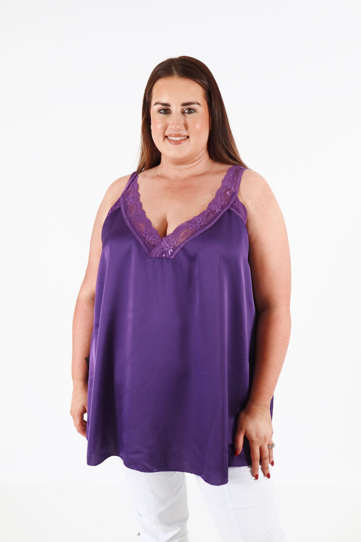 Jade Lace Trim Vest in Purple