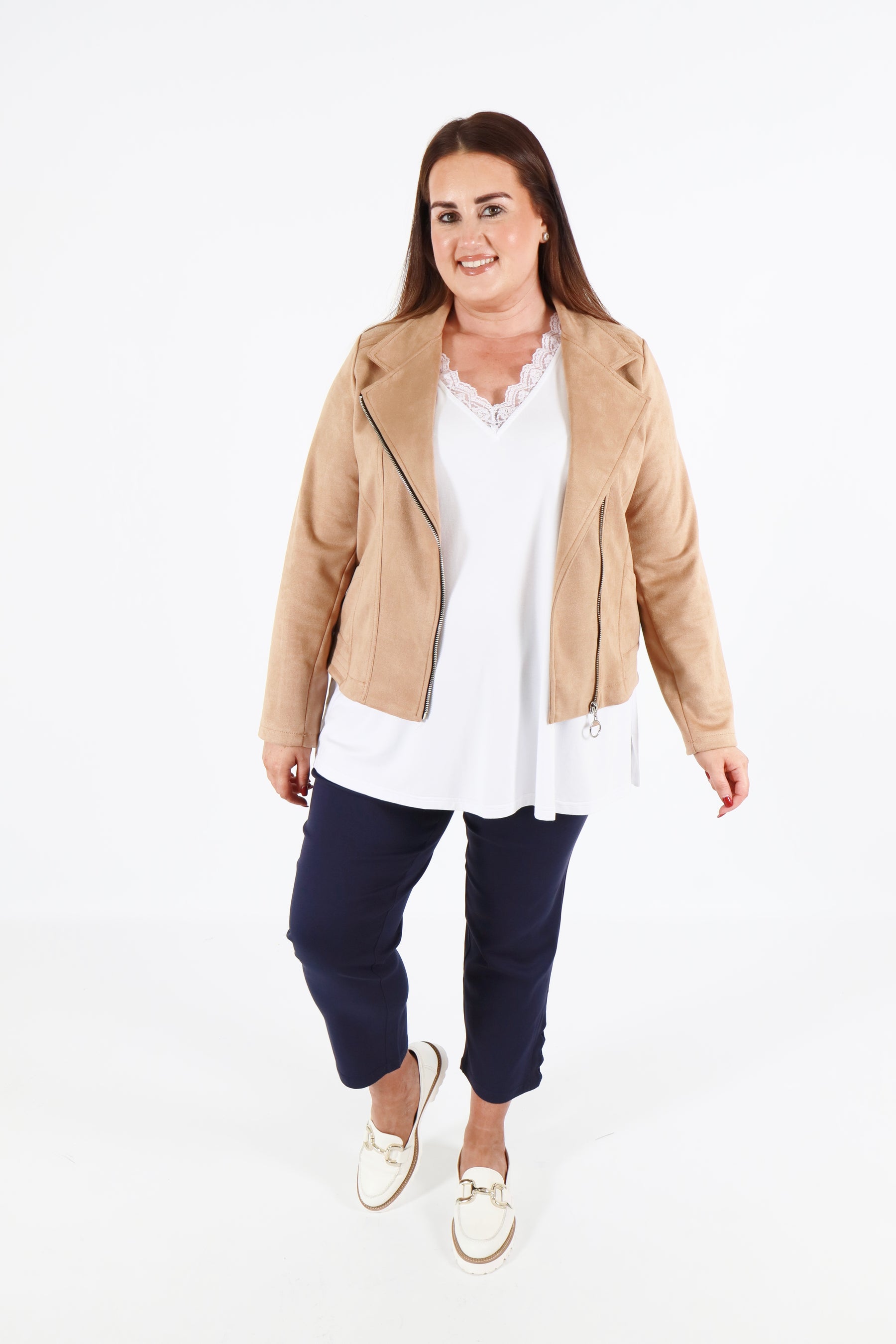 Amber Suede Biker Jacket in Camel