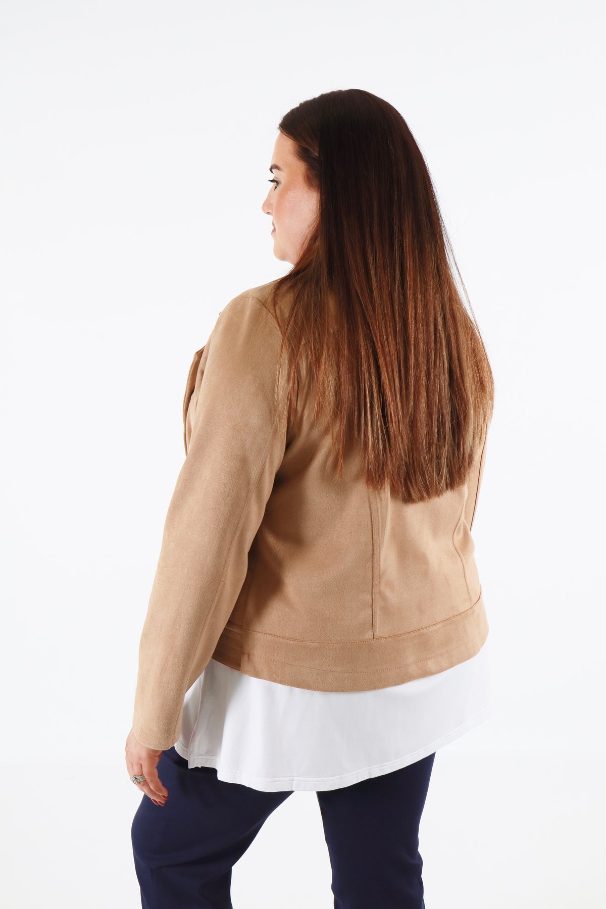 Amber Suede Biker Jacket in Camel